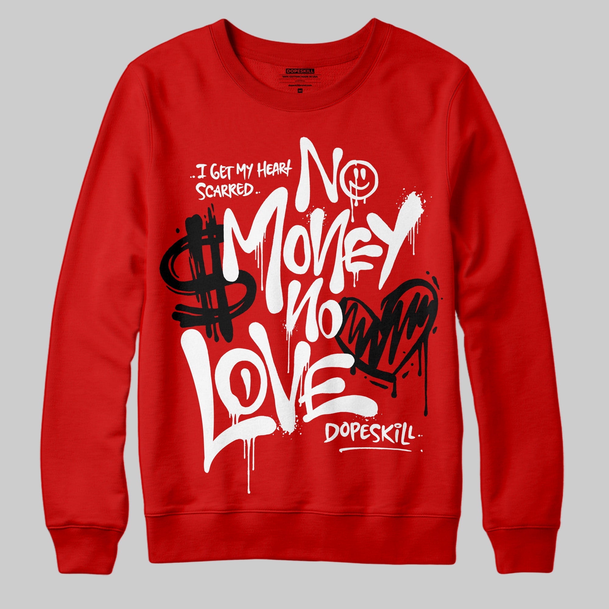 Bred Velvet 11s superstreetwear Red Sweatshirt No Money No Love Typo Graphic