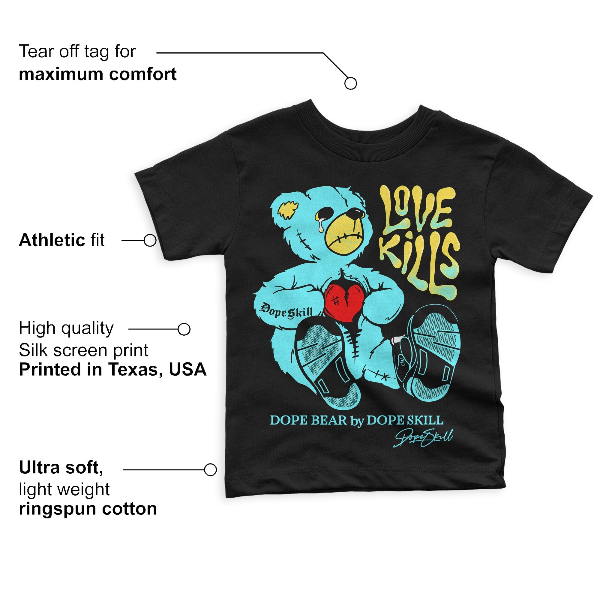 Aqua 5s superstreetwear Toddler Kids T-shirt Love Kills Graphic