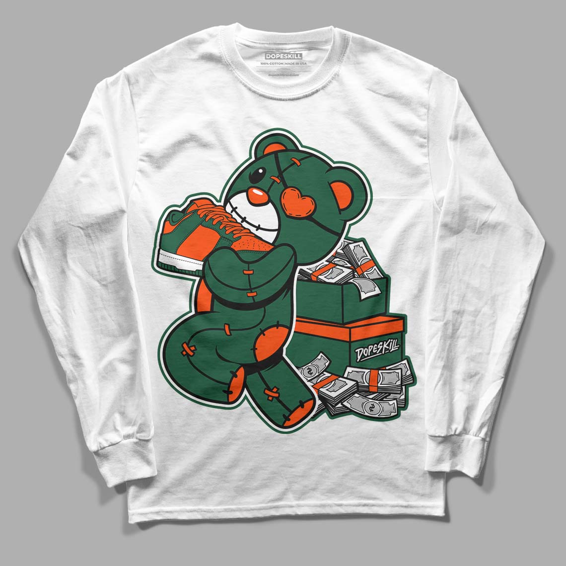 Dunk Low Team Dark Green Orange superstreetwear Long Sleeve T-Shirt Bear Steals Sneaker Graphic