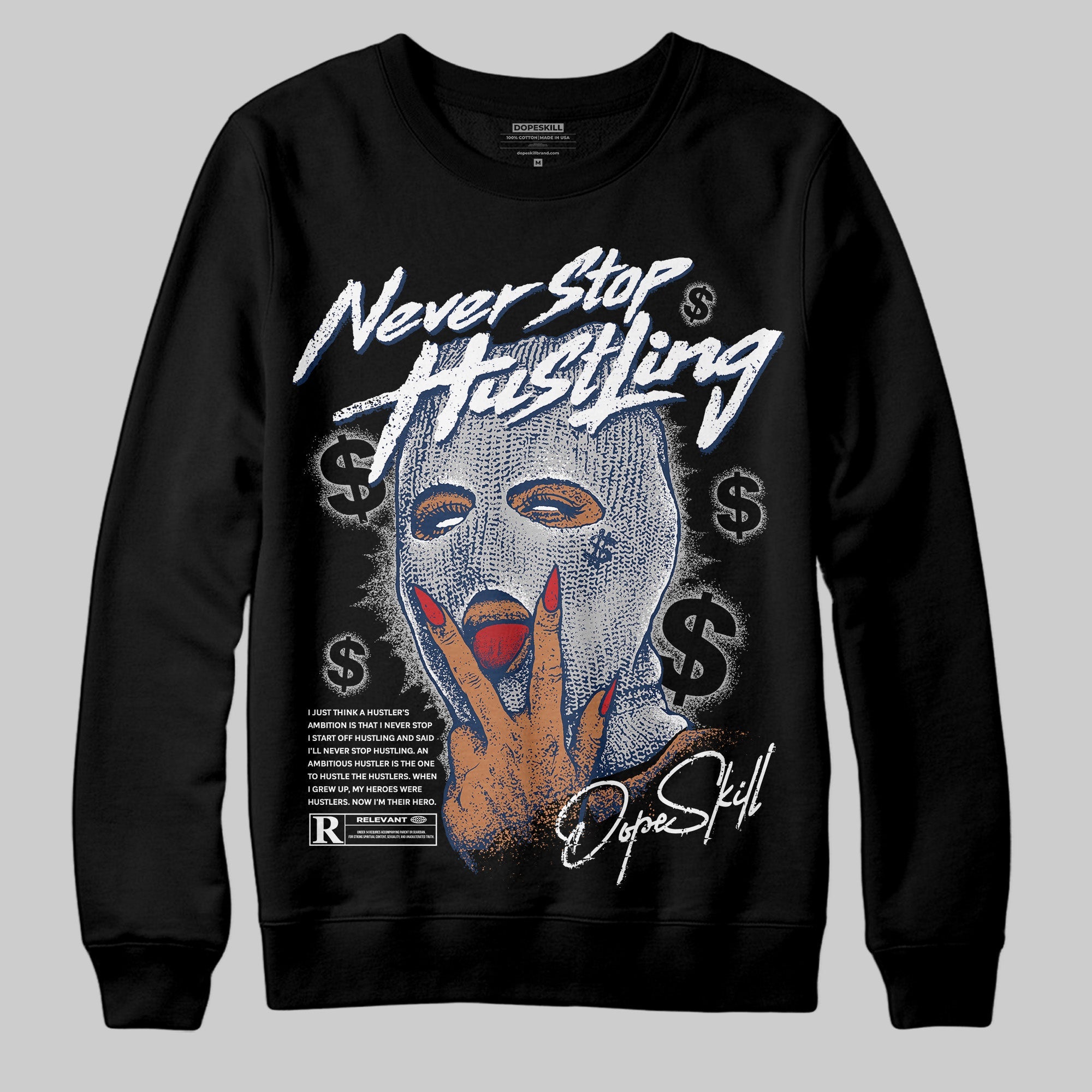 Summit White Navy 4s superstreetwear Sweatshirt Never Stop Hustling Graphic