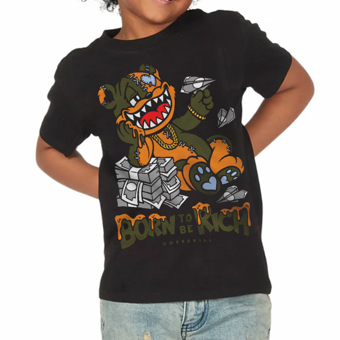 Olive 5s superstreetwear Toddler Kids T-shirt Born To Be Rich Graphic