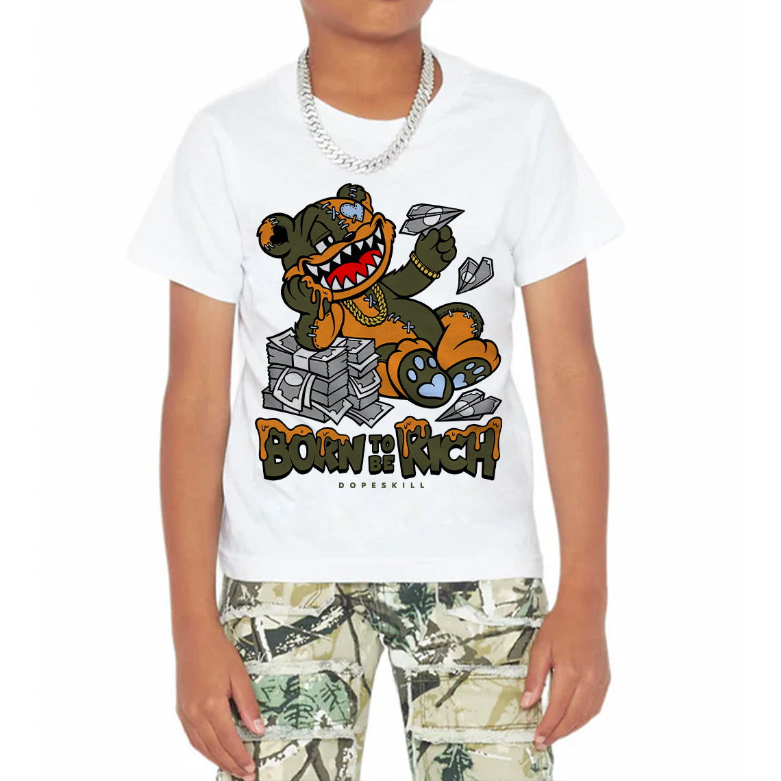Olive 5s superstreetwear Toddler Kids T-shirt Born To Be Rich Graphic
