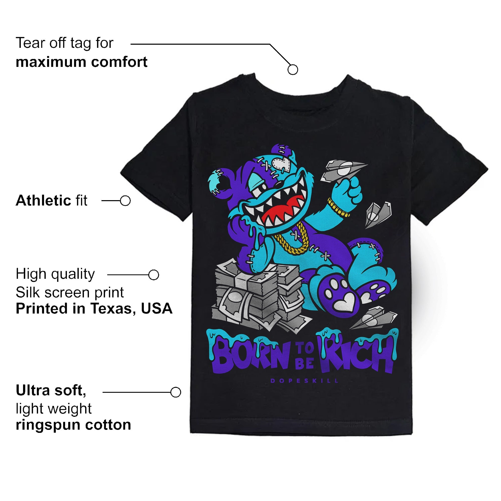 Aqua 6s superstreetwear Toddler Kids T-shirt Born To Be Rich Graphic