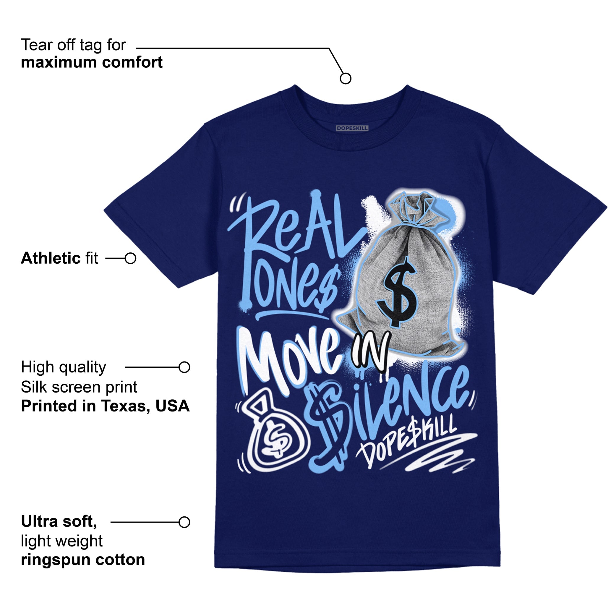AJ 6 University Blue superstreetwear College Navy T-Shirt Real Ones Move In Silence Graphic