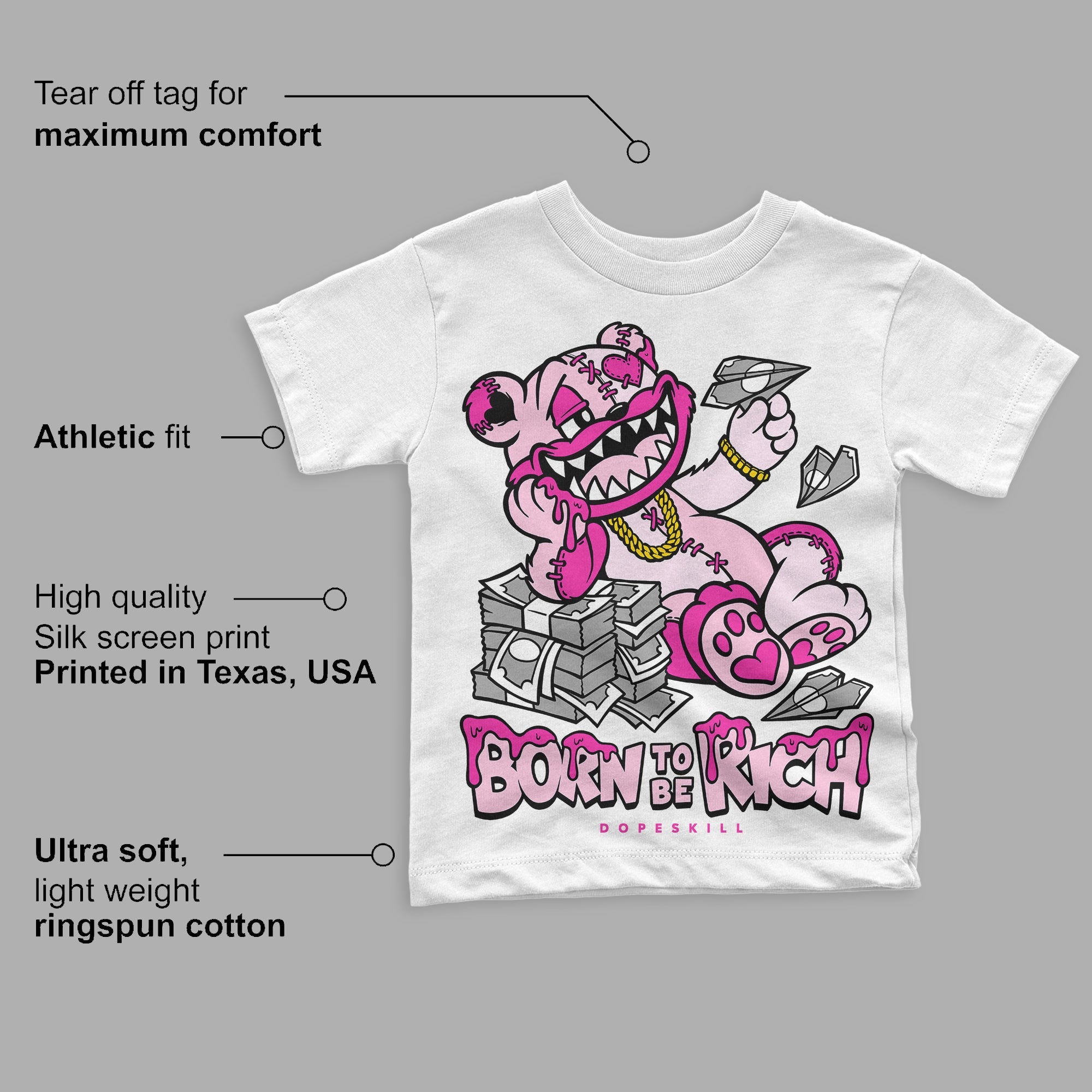 Triple Pink Dunk superstreetwear Toddler Kids T-shirt Born To Be Rich Graphic