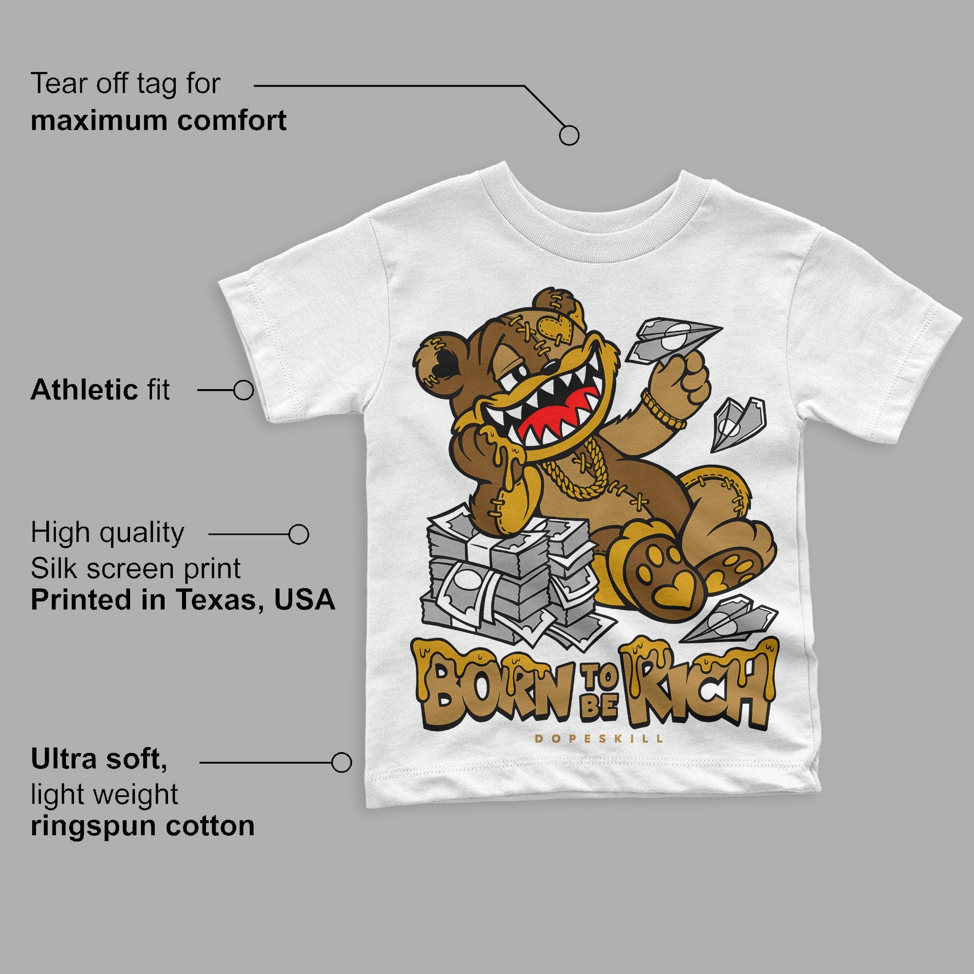Wheat 13s superstreetwear Toddler Kids T-shirt Born To Be Rich Graphic