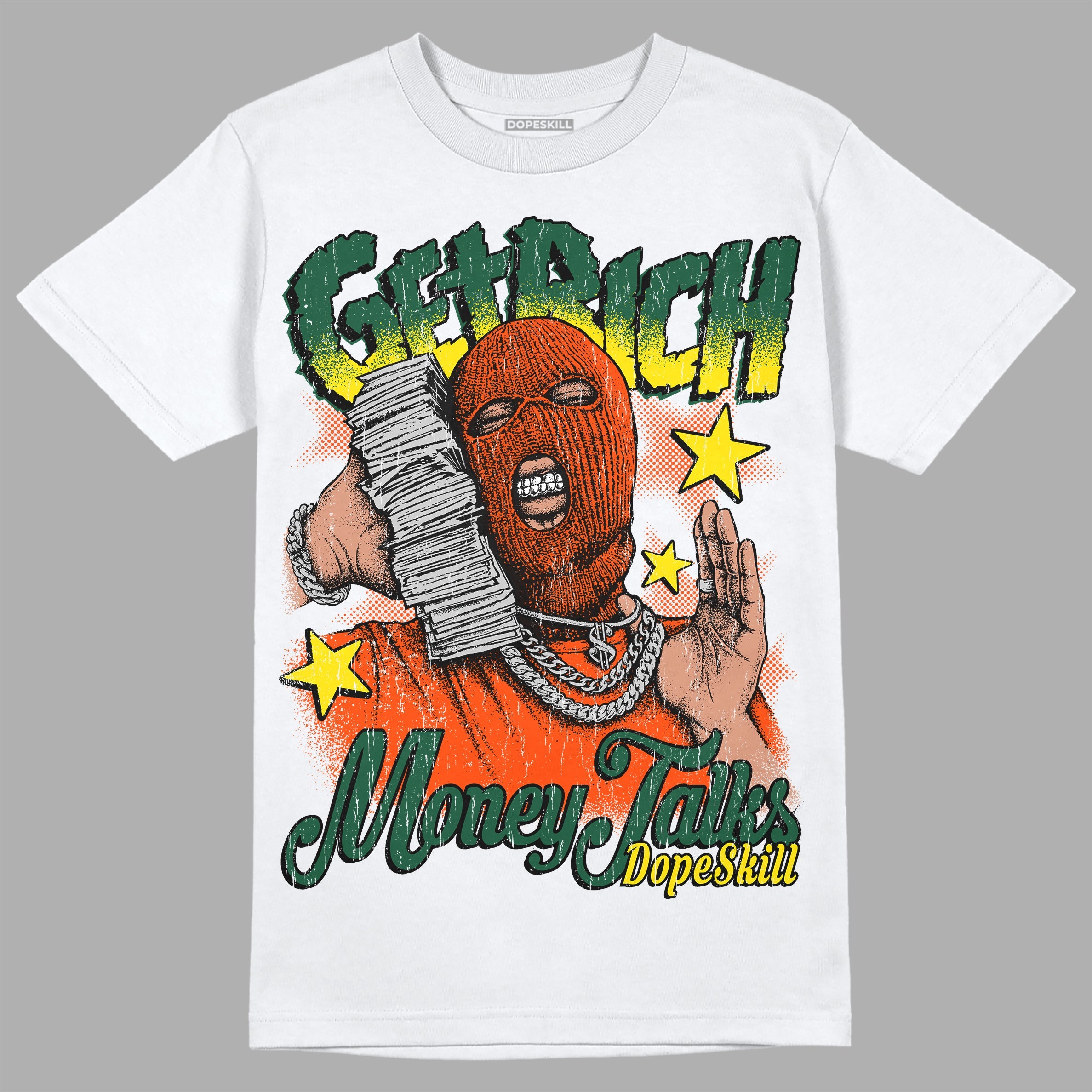 Dunk Low Team Dark Green Orange superstreetwear T-Shirt Get Rich Graphic