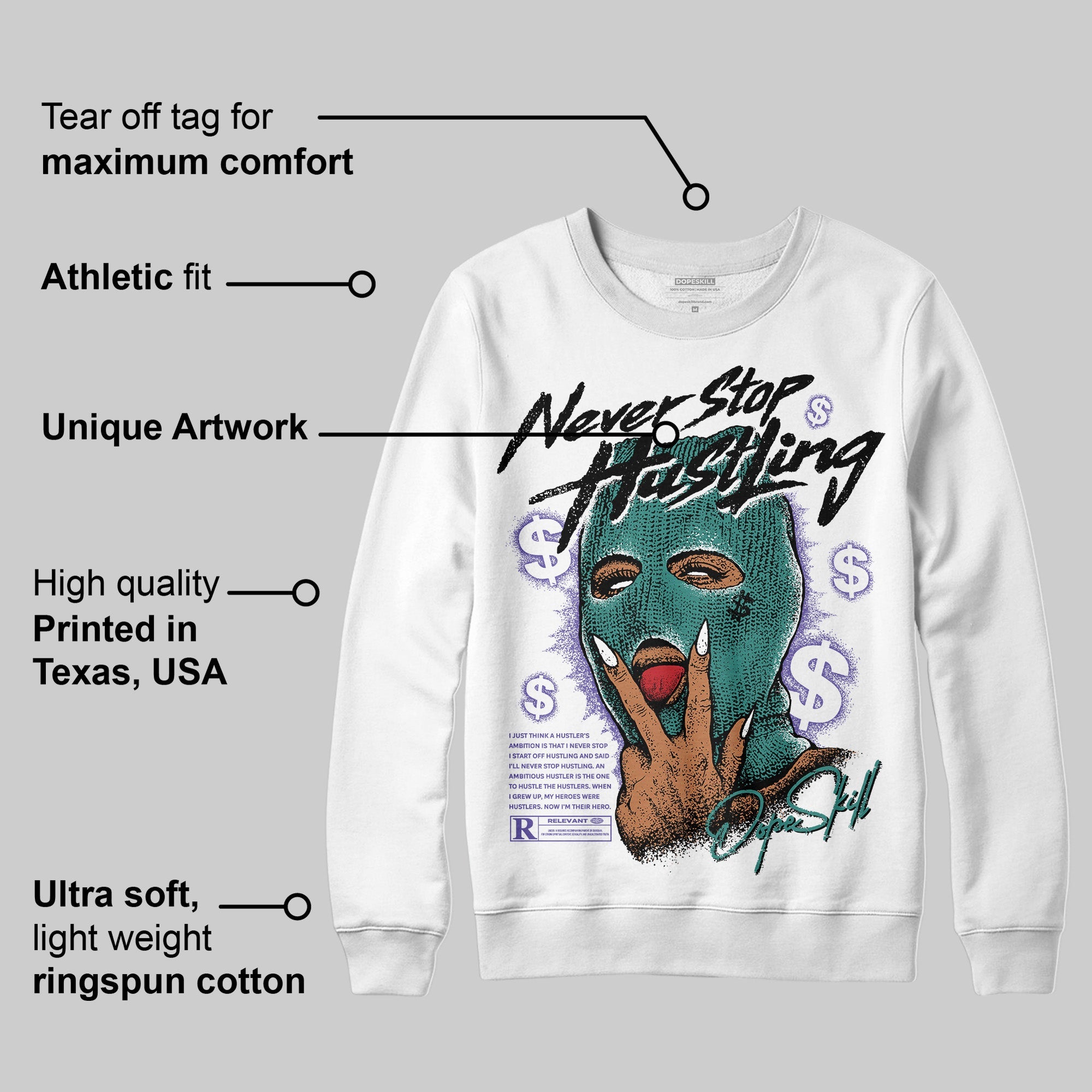 Grape 5s superstreetwear Sweatshirt Never Stop Hustling Graphic