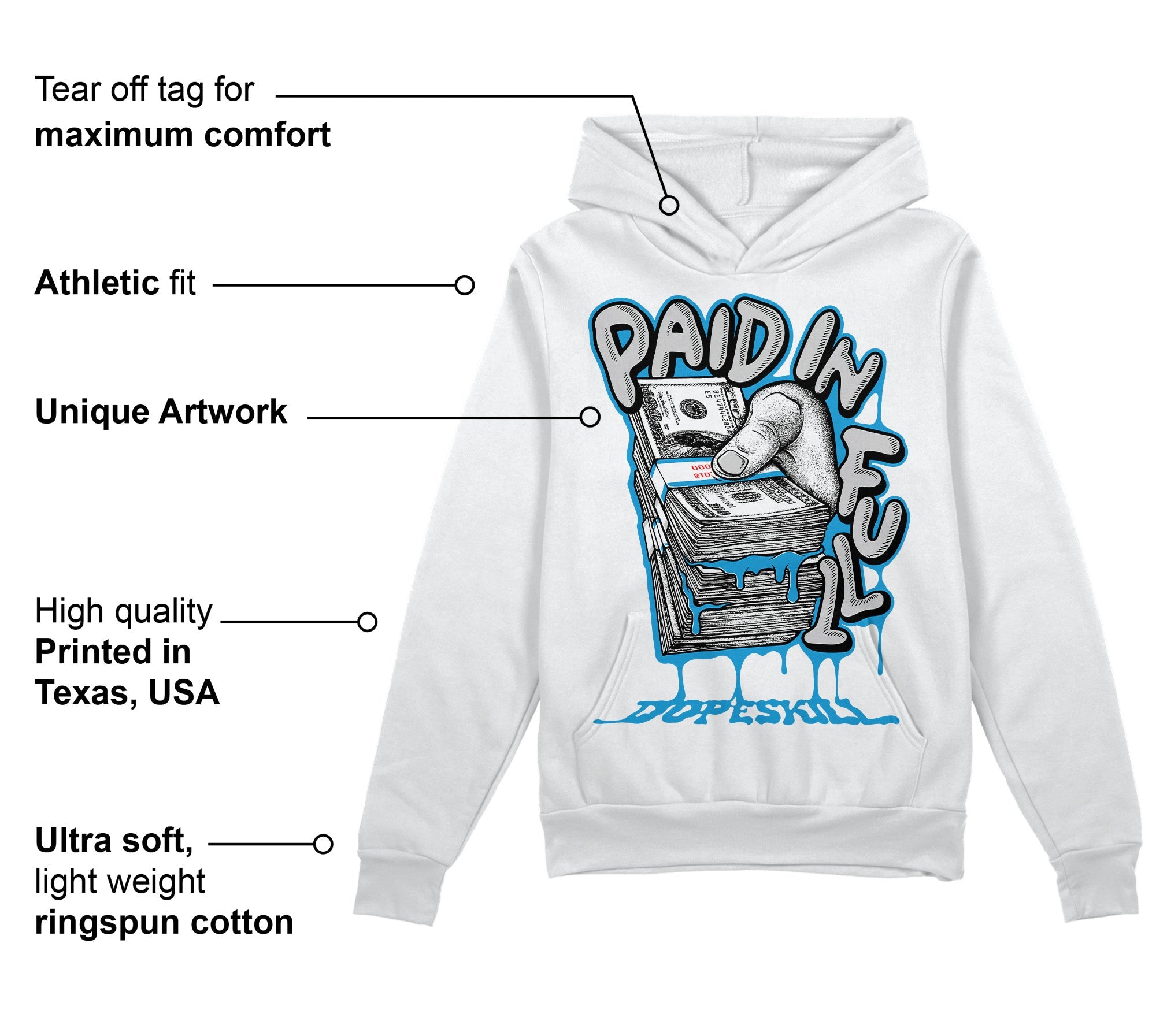 Military Blue 4s superstreetwear Hoodie Sweatshirt Paid In Full Graphic