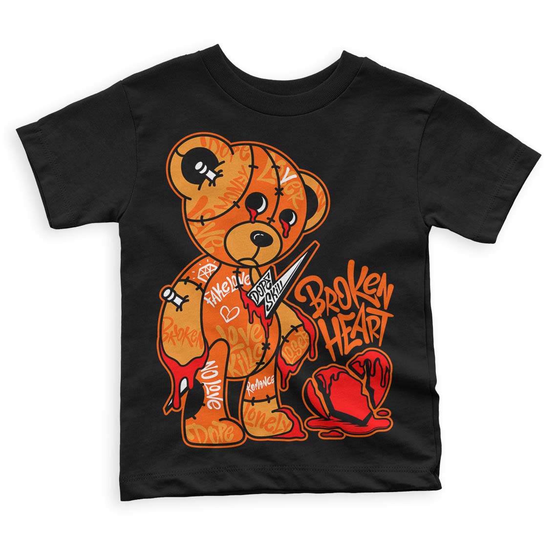 Brilliant Orange 12s superstreetwear Toddler Kids T-shirt Broken Heart Graphic