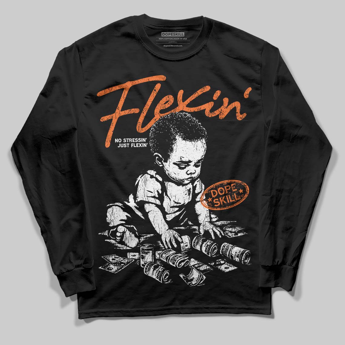 Orange Black White superstreetwear Long Sleeve T-Shirt Flexin' Graphic