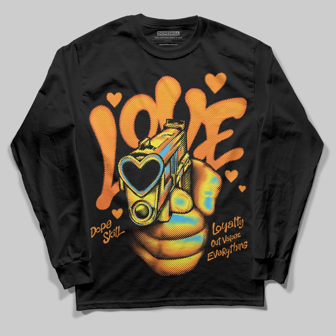 Orange Black White superstreetwear Long Sleeve T-Shirt Love Shot Graphic