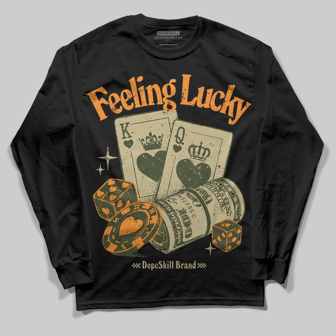 Olive Collection superstreetwear Long Sleeve T-Shirt Feeling Lucky Graphic