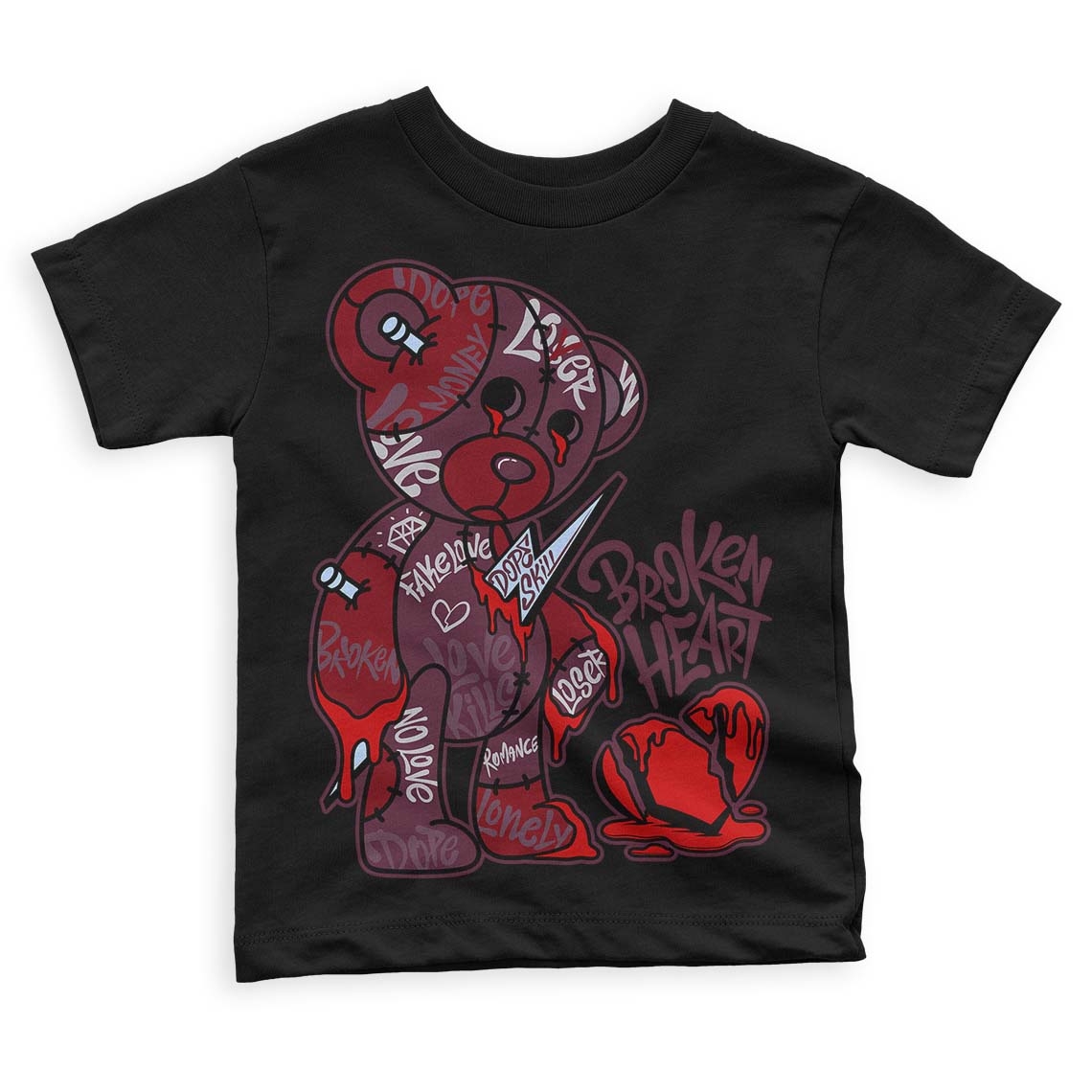 Burgundy 5s superstreetwear Toddler Kids T-shirt Broken Heart Graphic