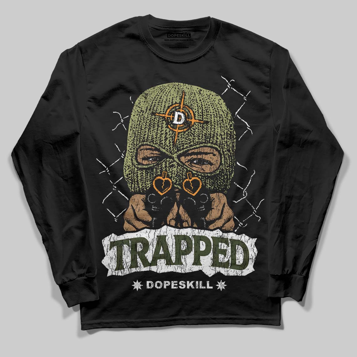 Olive Collection superstreetwear Long Sleeve T-Shirt New Trapped Graphic