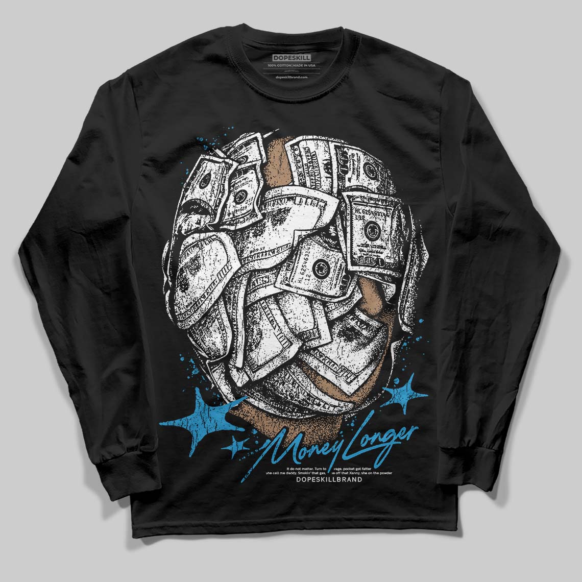 Military Blue 4s superstreetwear Long Sleeve T-Shirt Money Longer Graphic