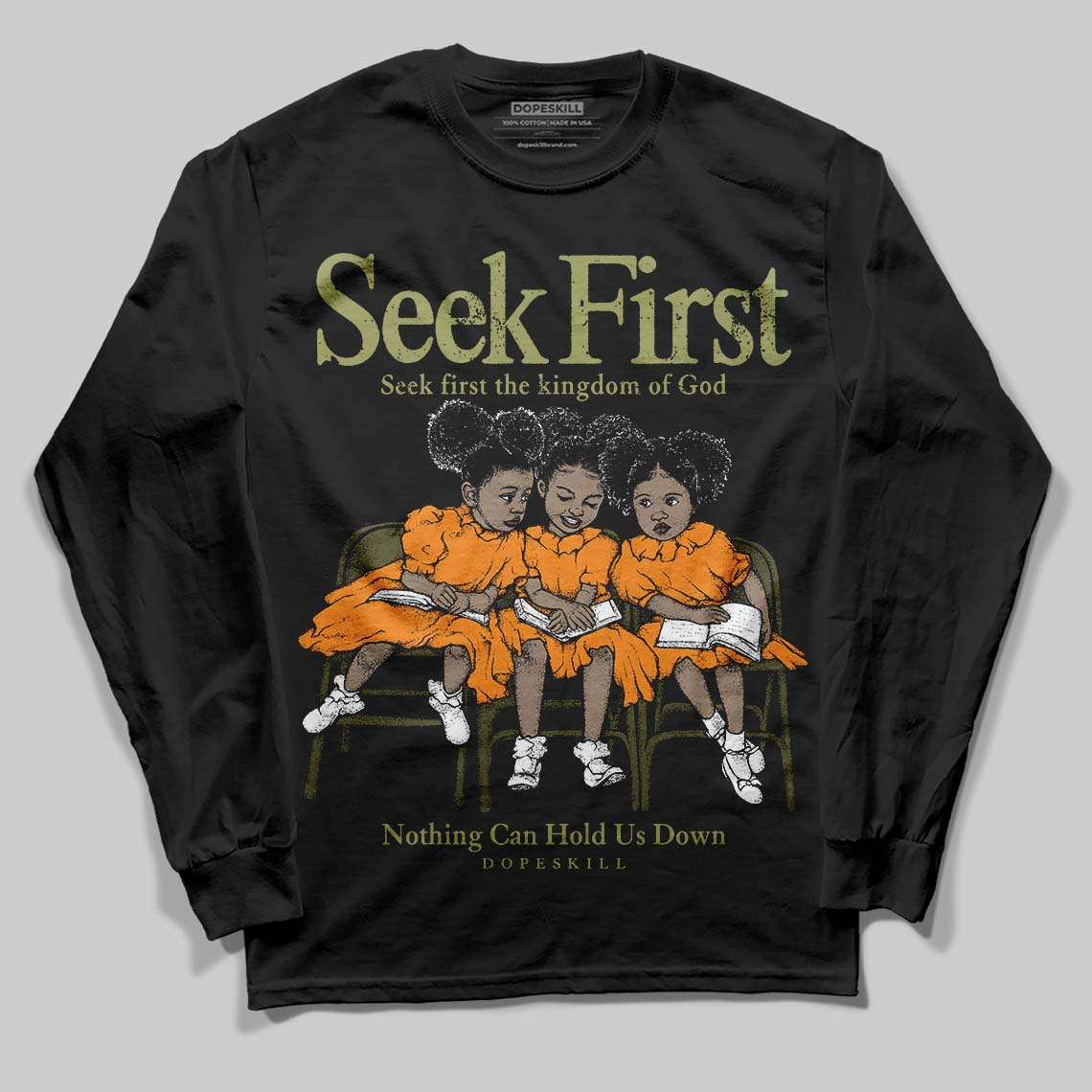 Olive Collection superstreetwear Long Sleeve T-Shirt New Seek First Graphic