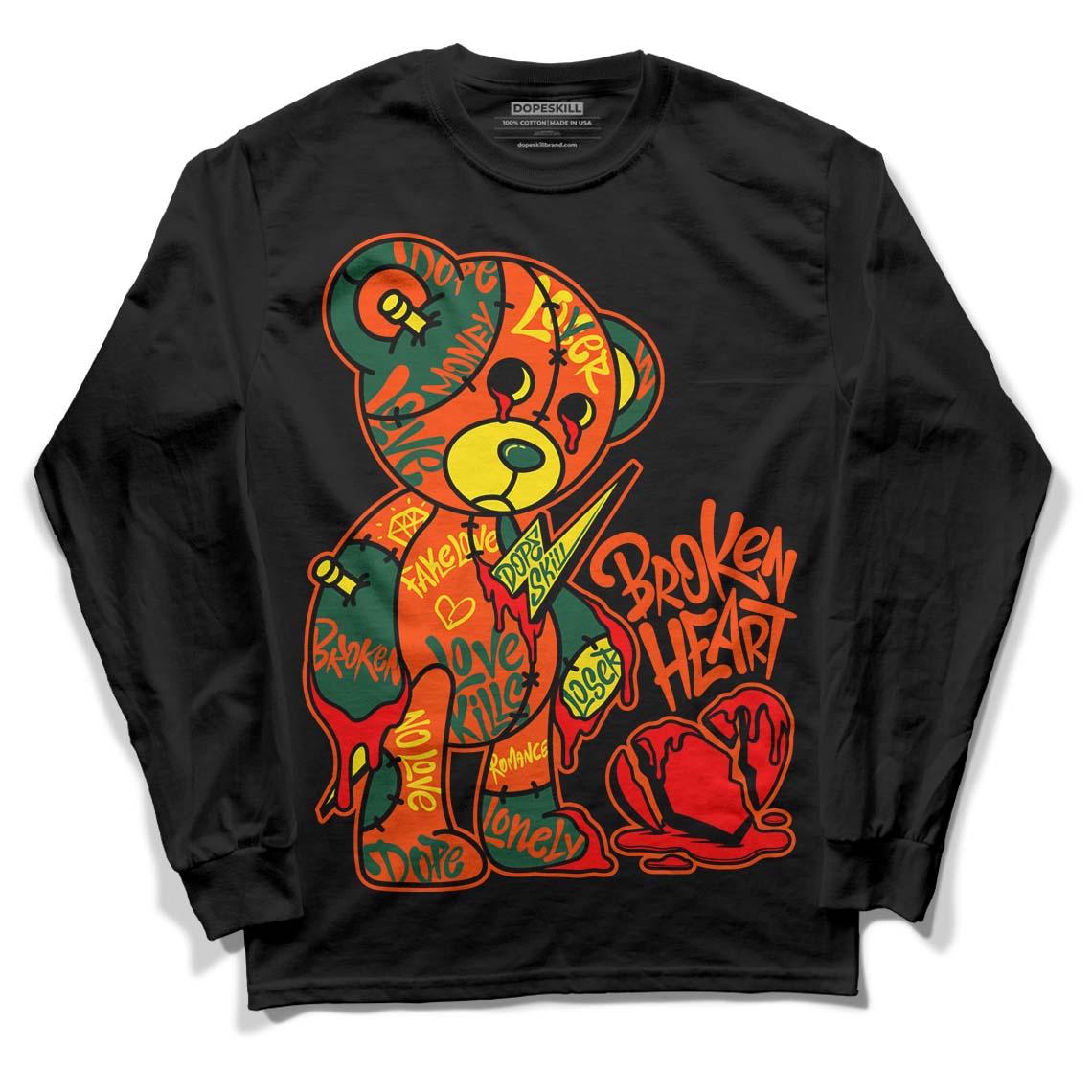 Dunk Low Team Dark Green Orange superstreetwear Long Sleeve T-Shirt Broken Heart Graphic