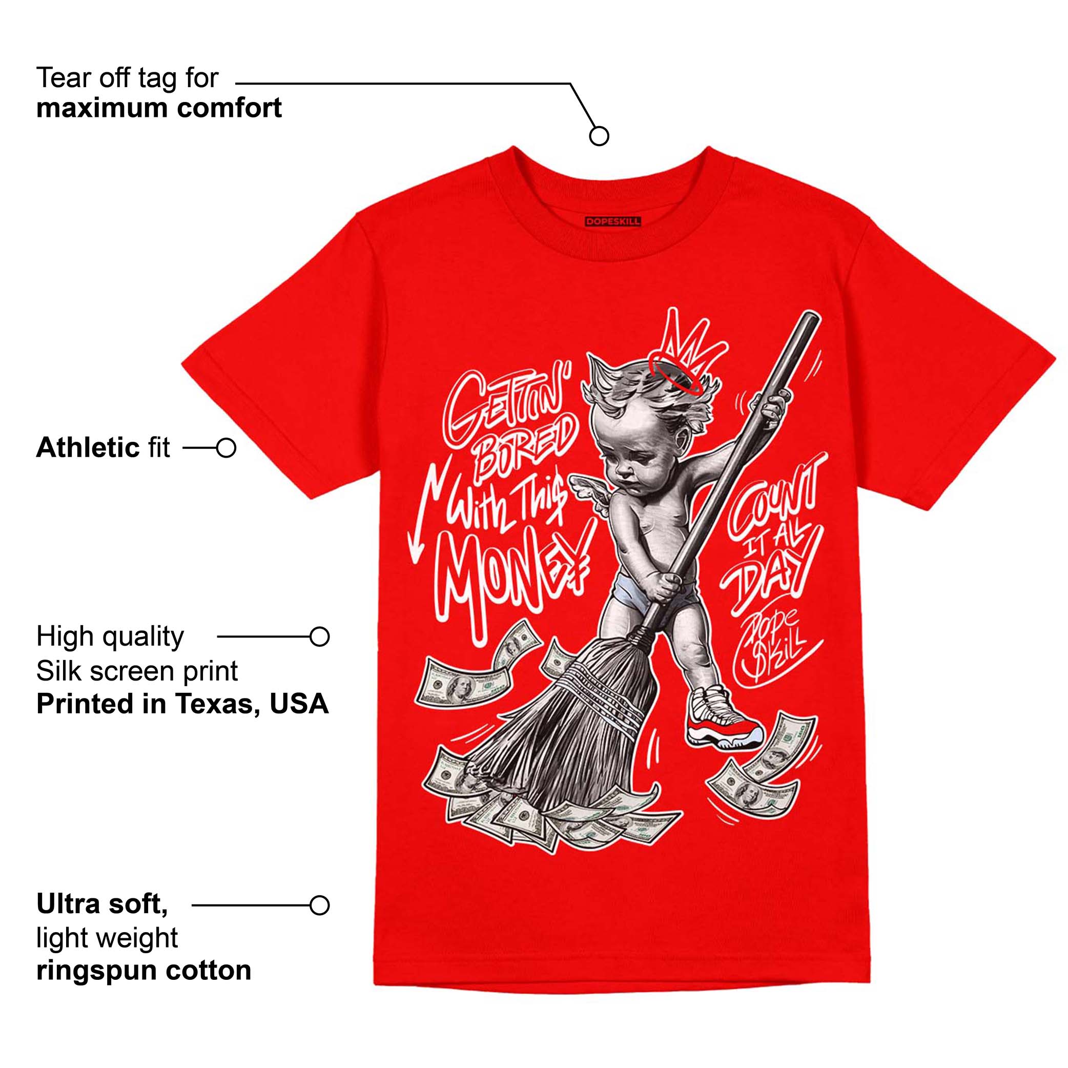 Cherry 11s superstreetwear Varsity Red T-shirt Gettin Bored With This Money Graphic