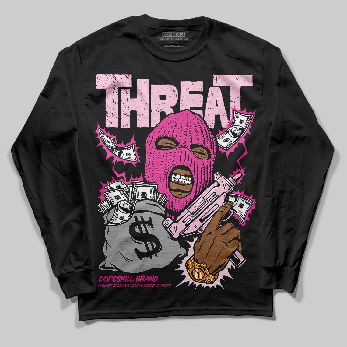 Pink Collection superstreetwear Long Sleeve T-Shirt Under Threat Graphic