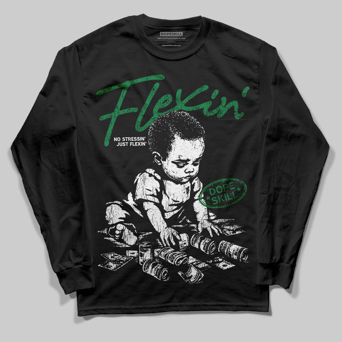 Green Collection superstreetwear Long Sleeve T-Shirt Flexin' Graphic