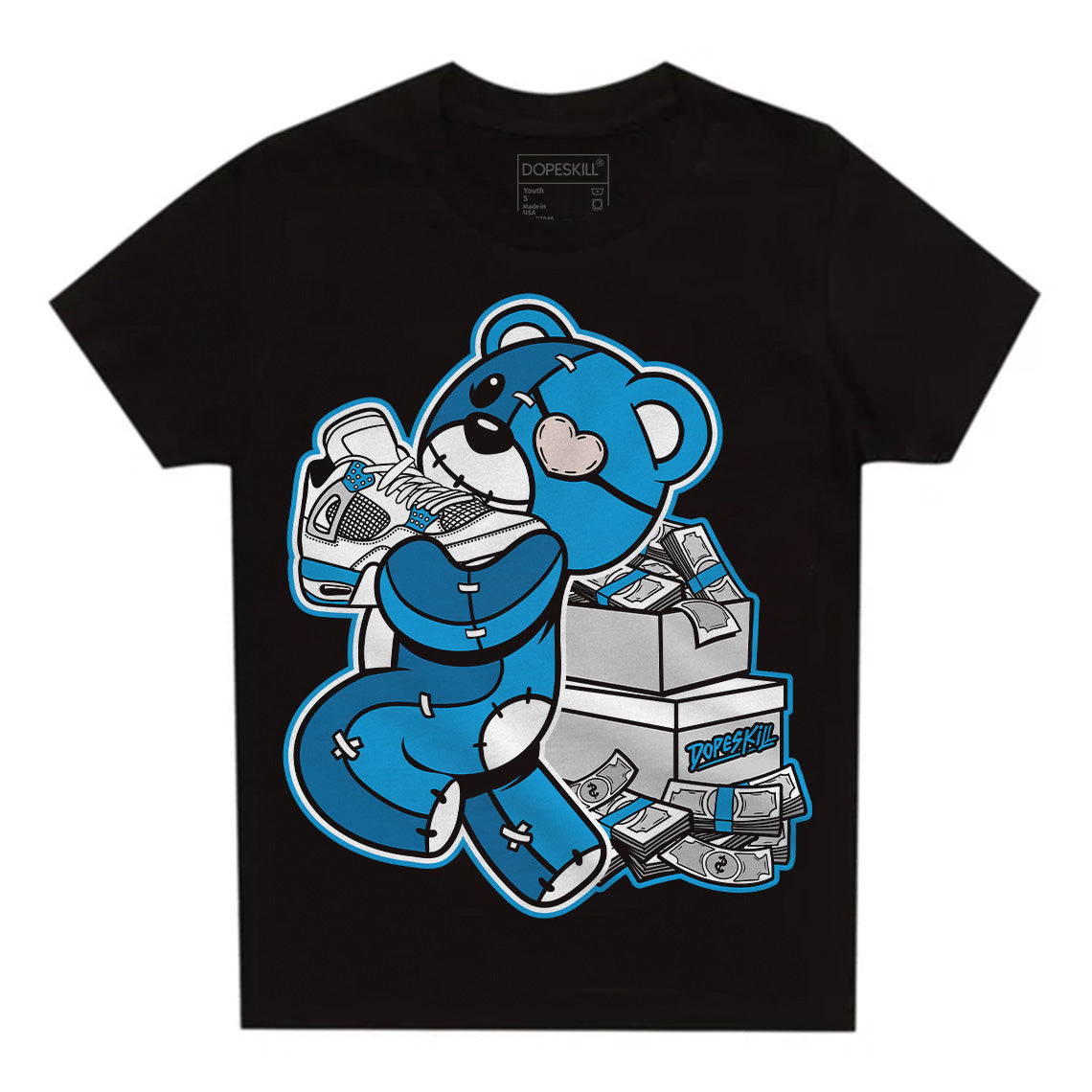 Military Blue 4s superstreetwear Toddler Kids T-shirt Bear Steals Sneaker Graphic