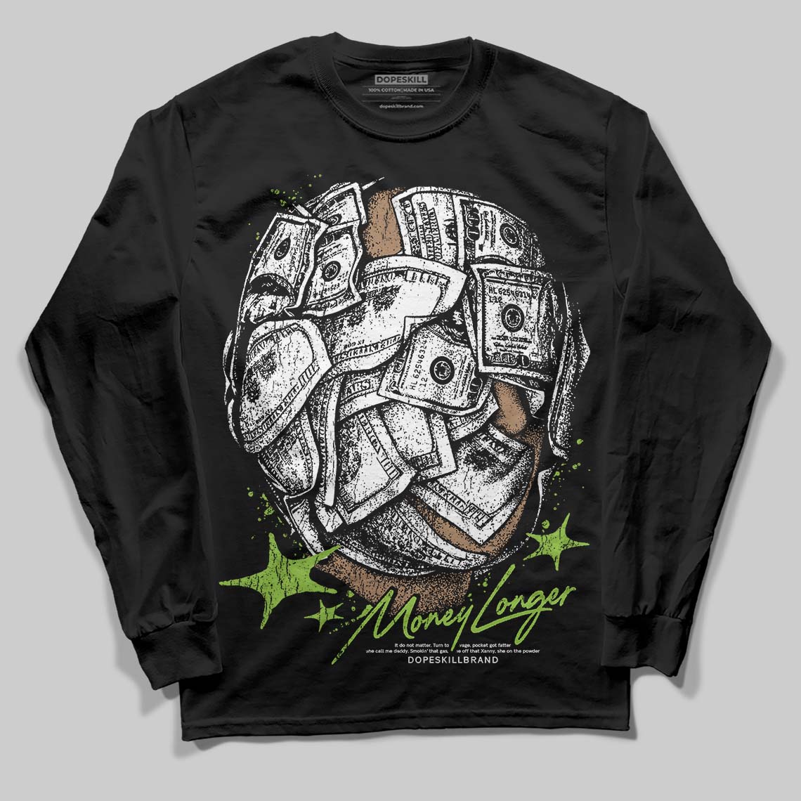 Neon Green Collection superstreetwear Long Sleeve T-Shirt Money Longer Graphic