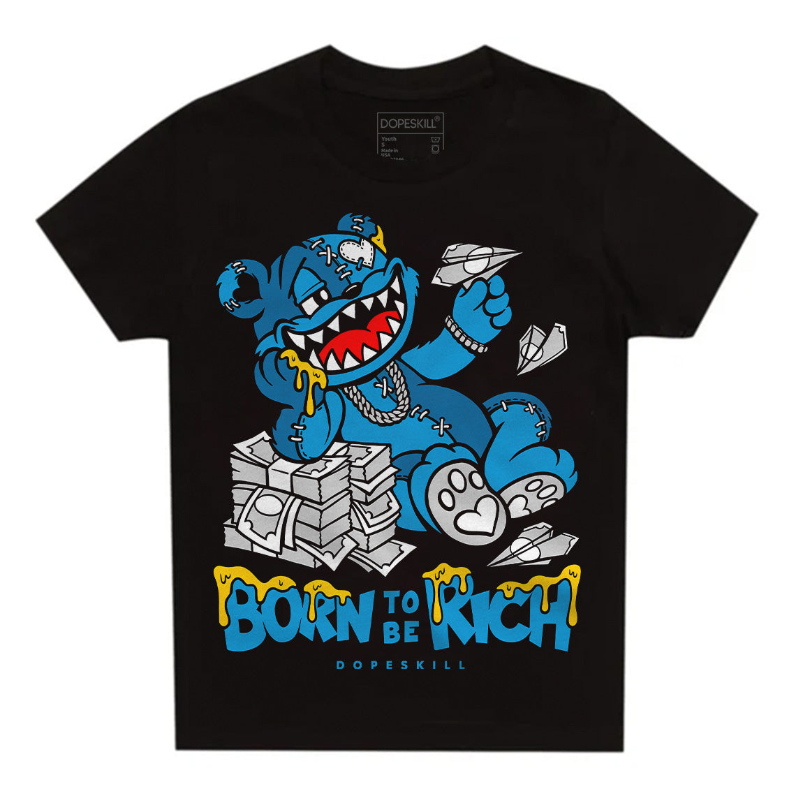 Military Blue 4s superstreetwear Toddler Kids T-shirt Born To Be Rich Graphic