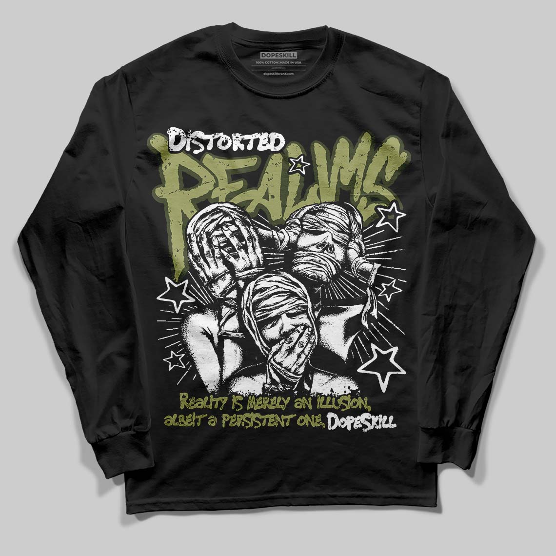 Olive Collection superstreetwear Long Sleeve T-Shirt Distorted Realms Graphic
