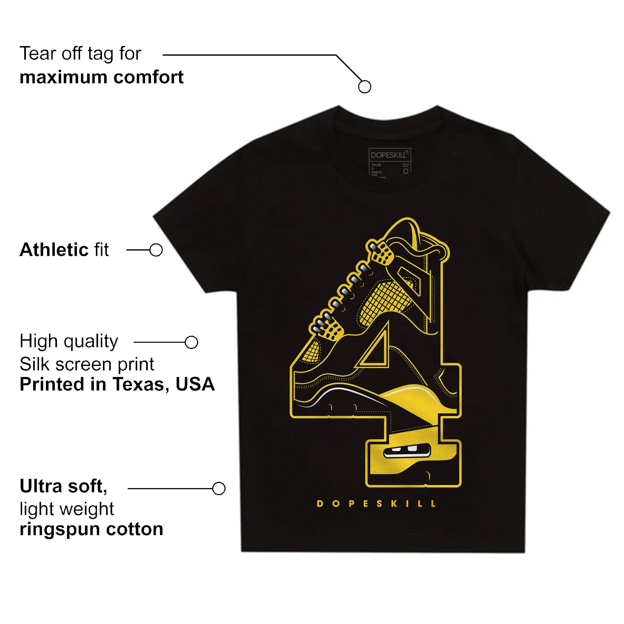 Black Tour Yellow AJ 4 Thunder superstreetwear Toddler Kids T-shirt No.4 Graphic