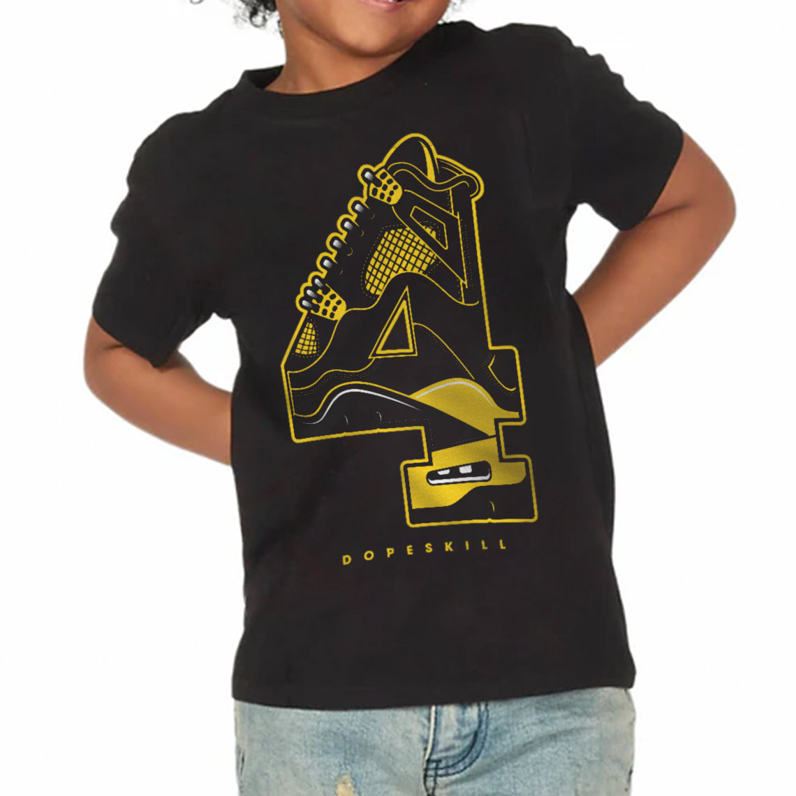 Black Tour Yellow AJ 4 Thunder superstreetwear Toddler Kids T-shirt No.4 Graphic