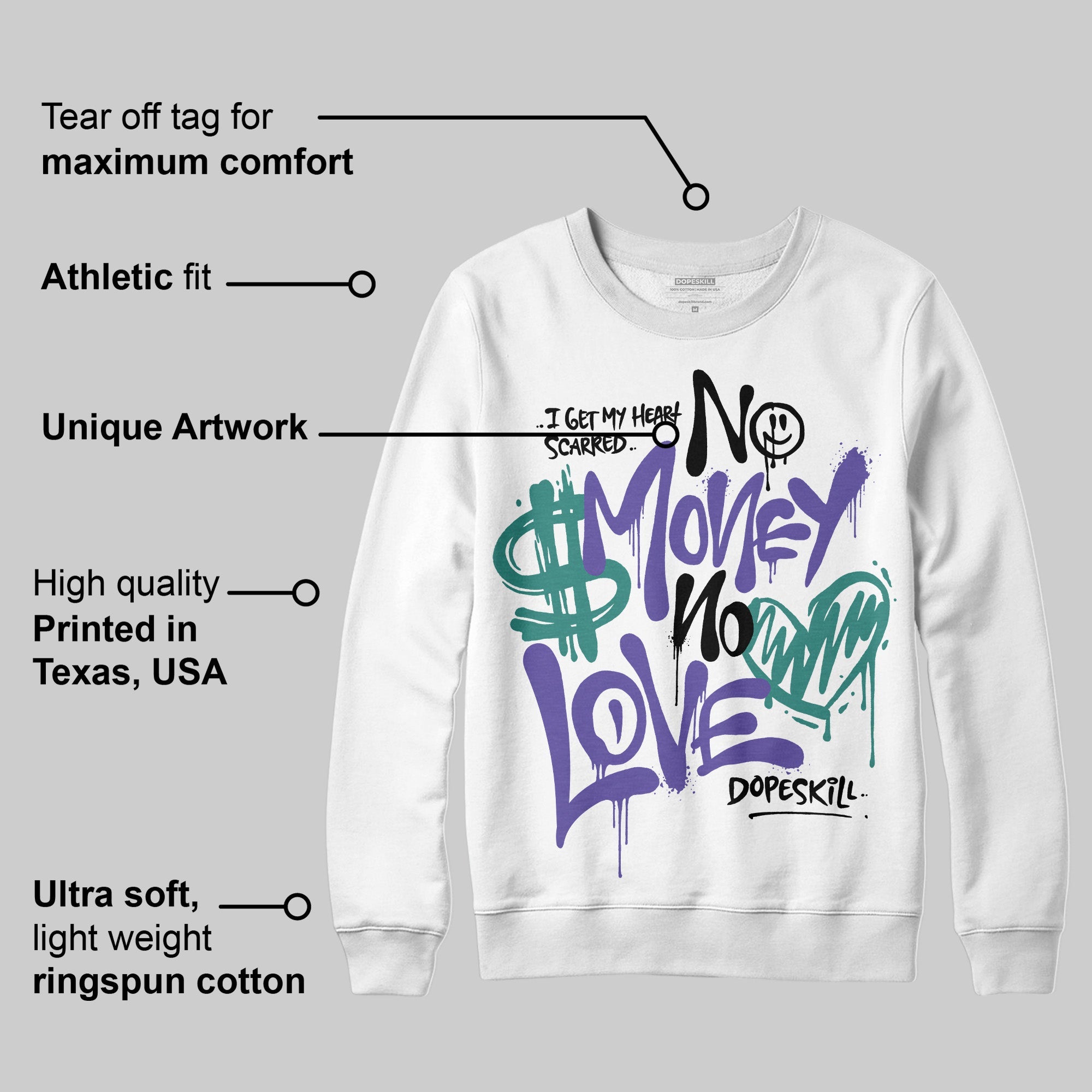 Grape 5s superstreetwear Sweatshirt No Money No Love Typo Graphic