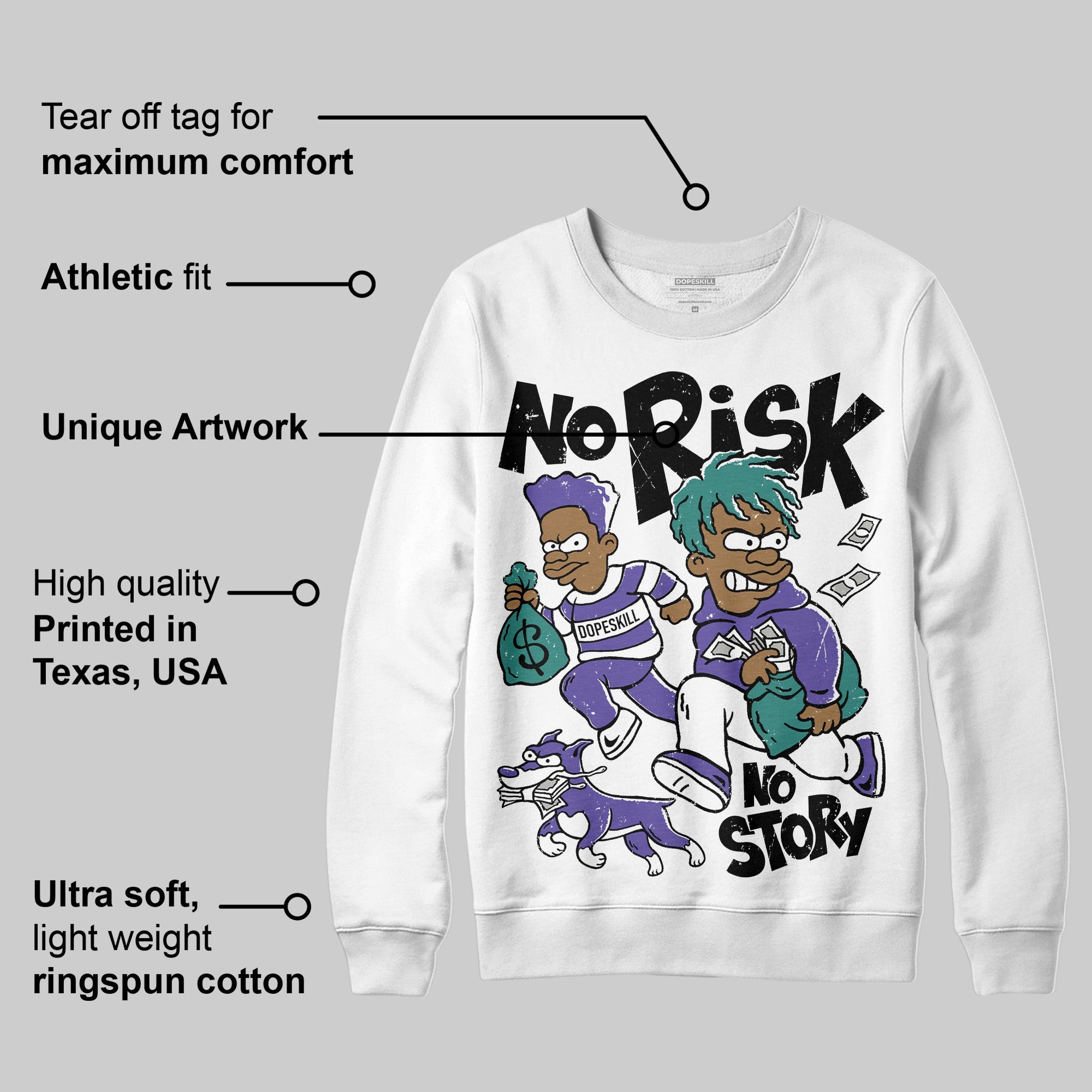 Grape 5s superstreetwear Sweatshirt No Risk No Story Graphic