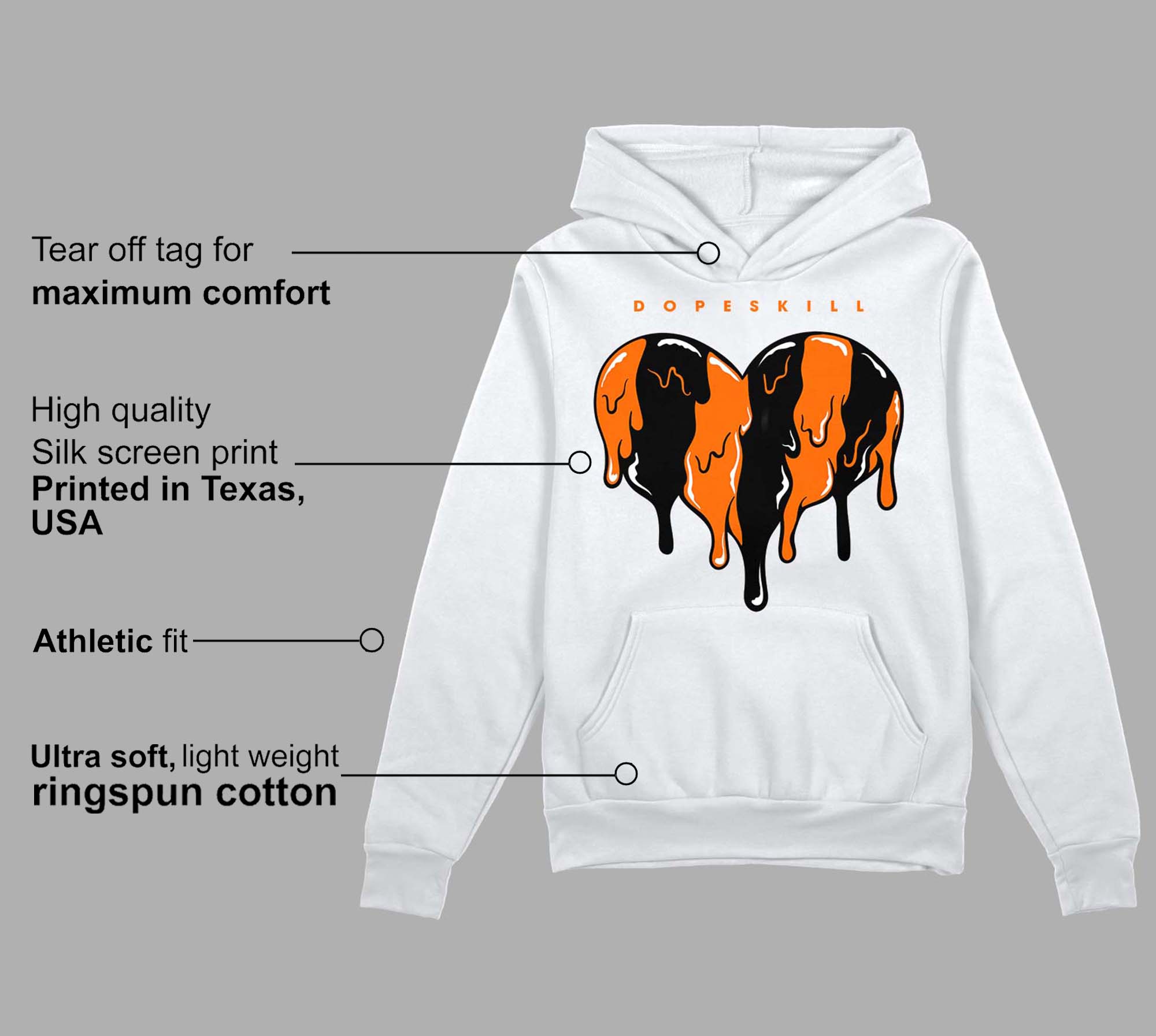 Orange Black White superstreetwear Hoodie Sweatshirt Slime Drip Heart Graphic