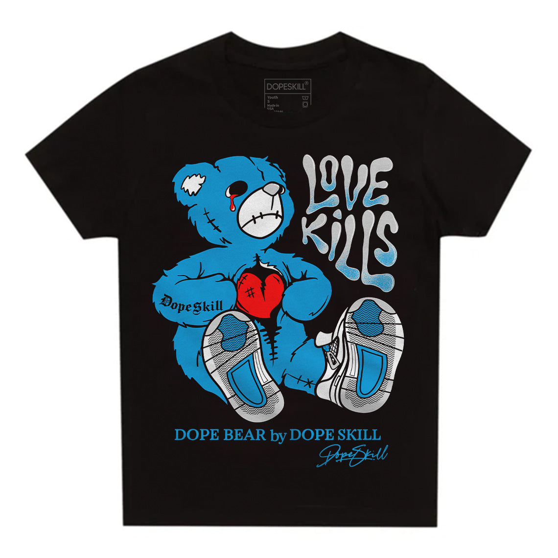 Military Blue 4s superstreetwear Toddler Kids T-shirt Love Kills Graphic