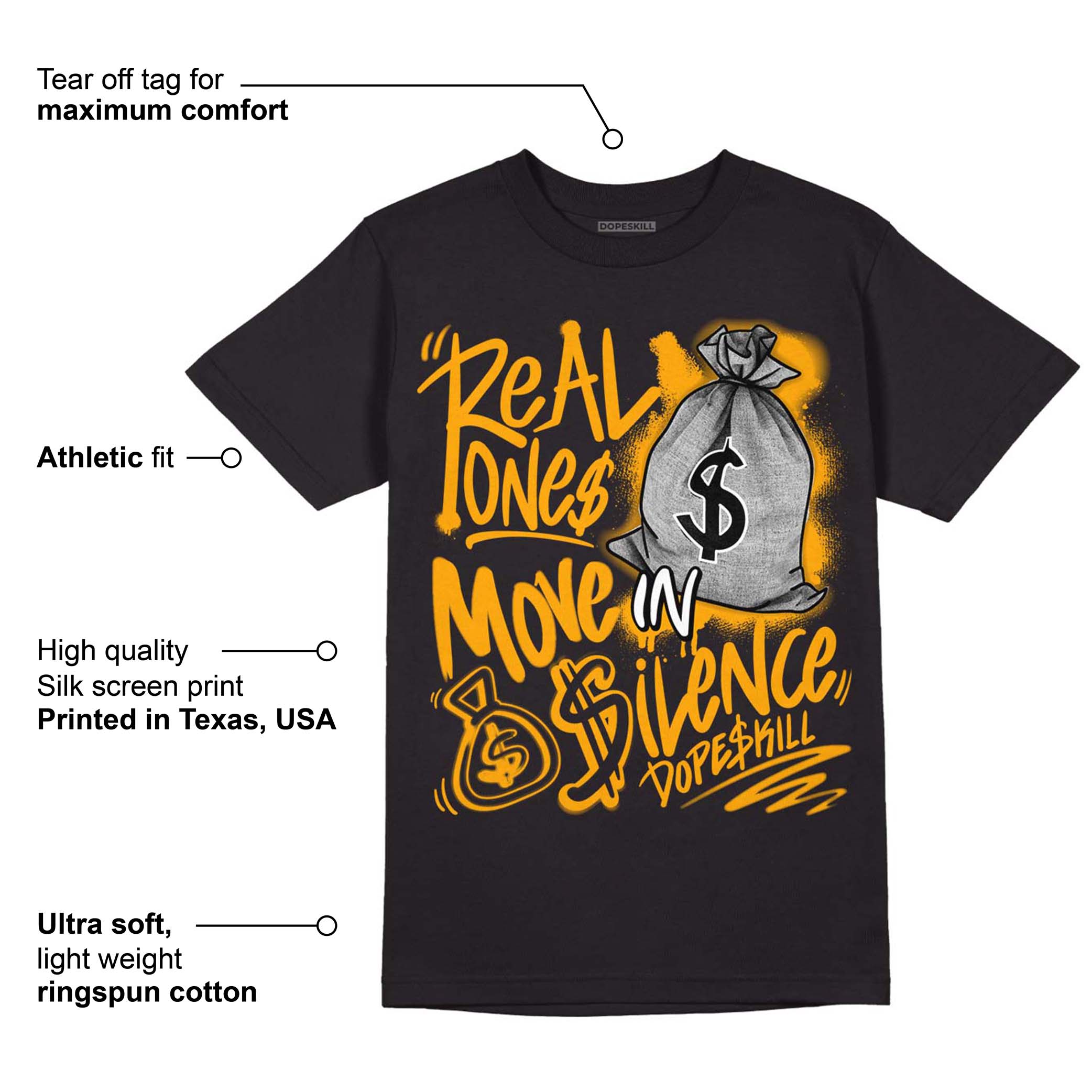 Black Taxi 12s superstreetwear T-Shirt Real Ones Move In Silence Graphic