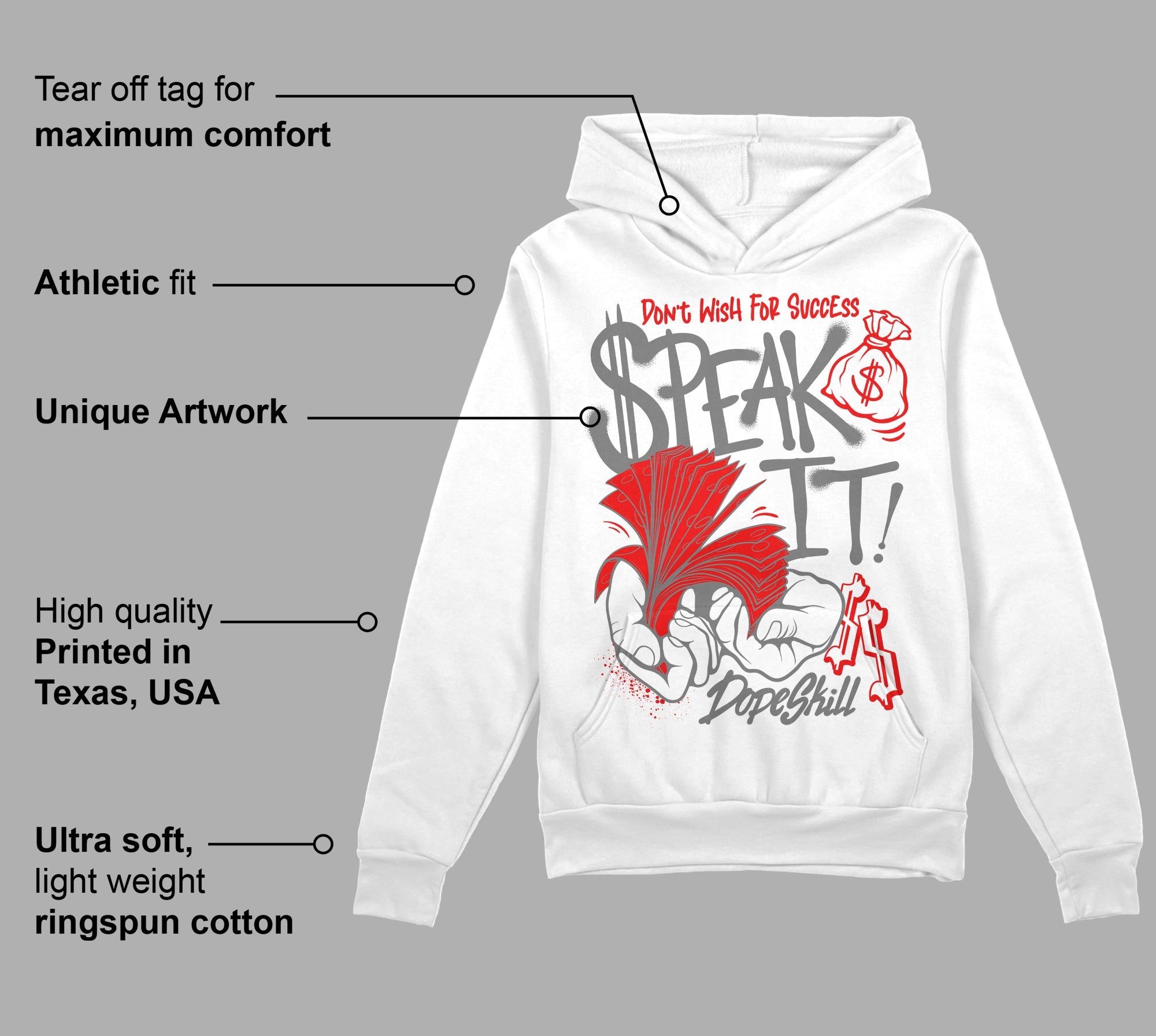 Grey Collection superstreetwear Hoodie Sweatshirt Speak It Graphic
