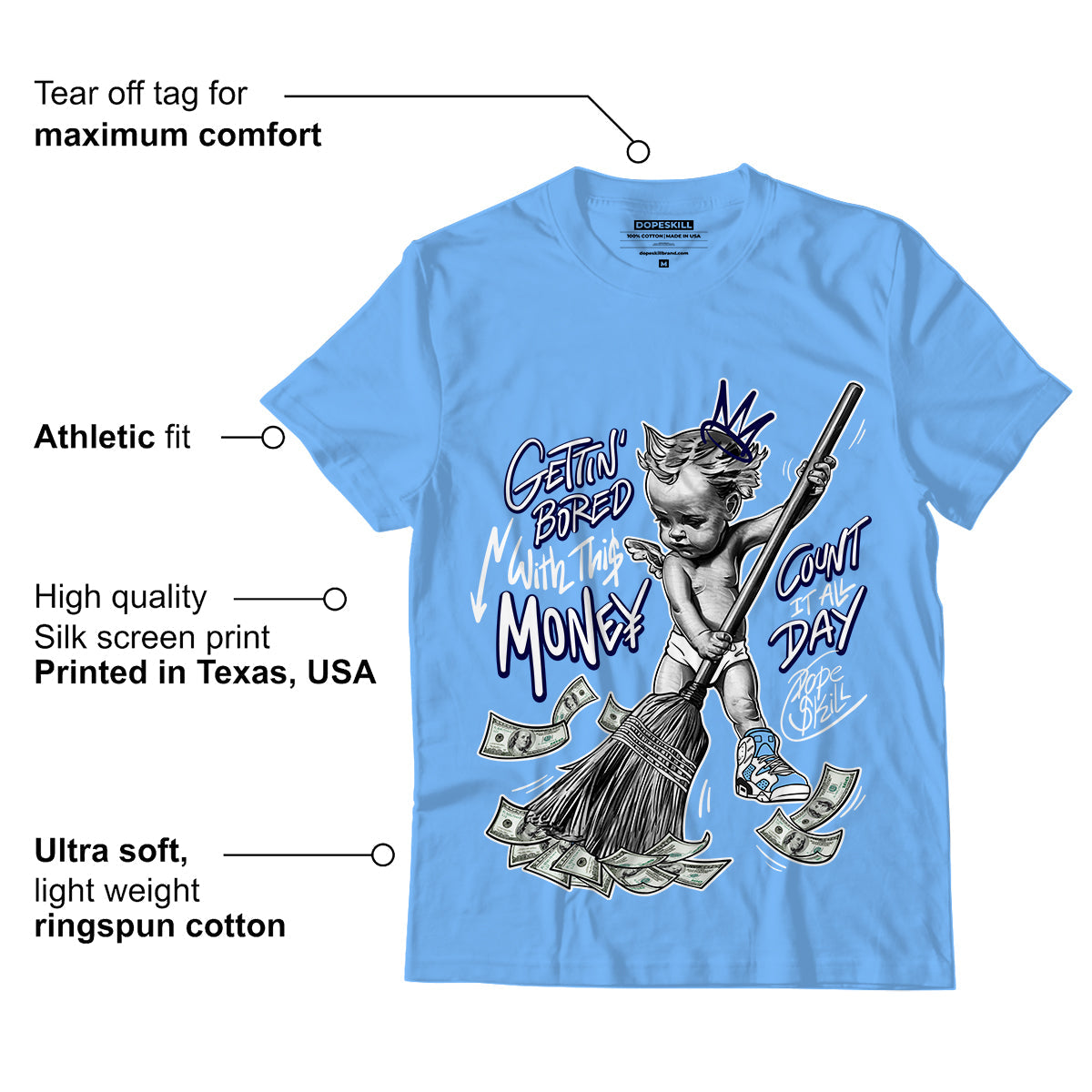 AJ 6 University Blue superstreetwear University Blue T-Shirt Gettin Bored With This Money Graphic