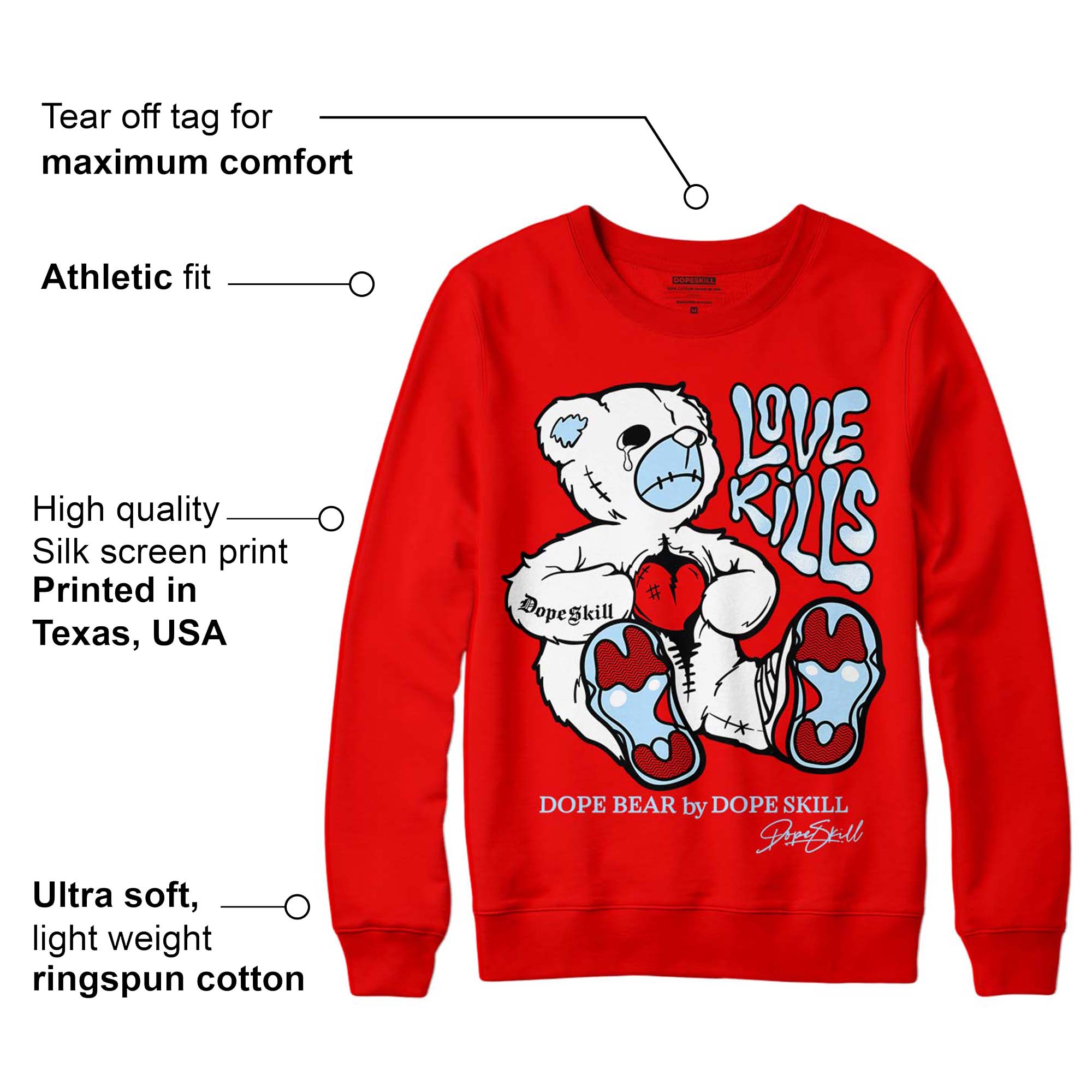 Cherry 11s superstreetwear Varsity Red Sweatshirt Love Kills Graphic