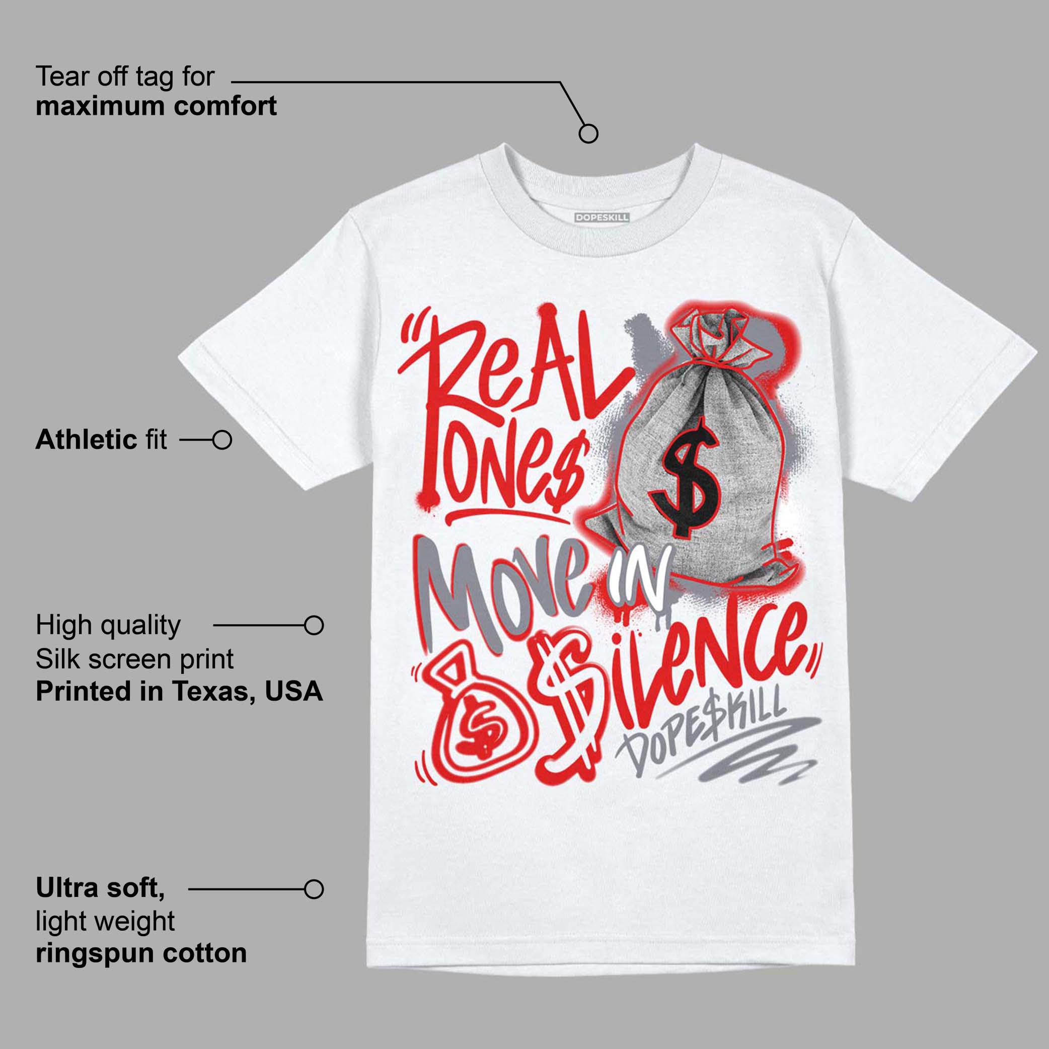 Gym Red 9s superstreetwear T-Shirt Real Ones Move In Silence Graphic