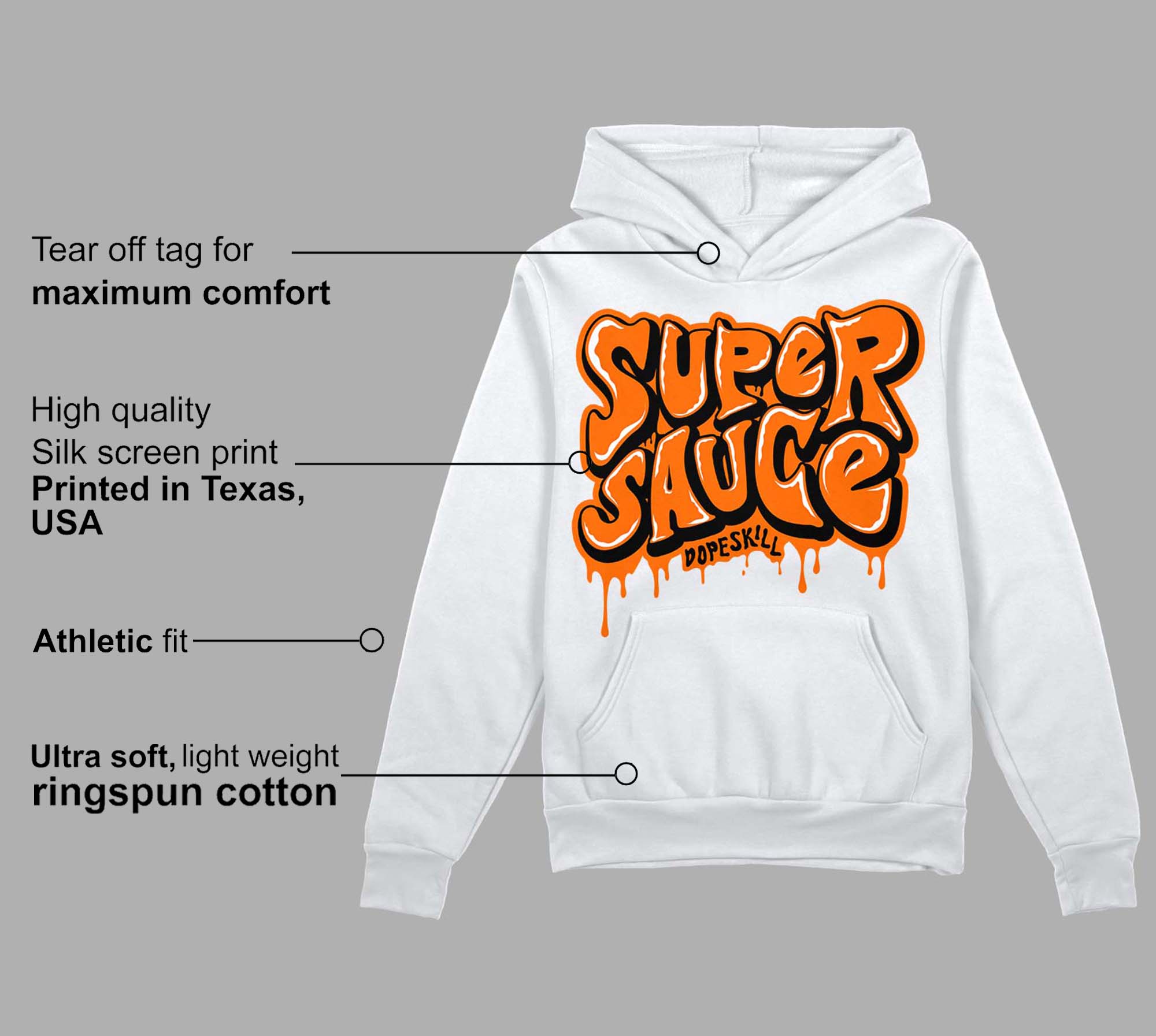 Orange Black White superstreetwear Hoodie Sweatshirt Super Sauce Graphic