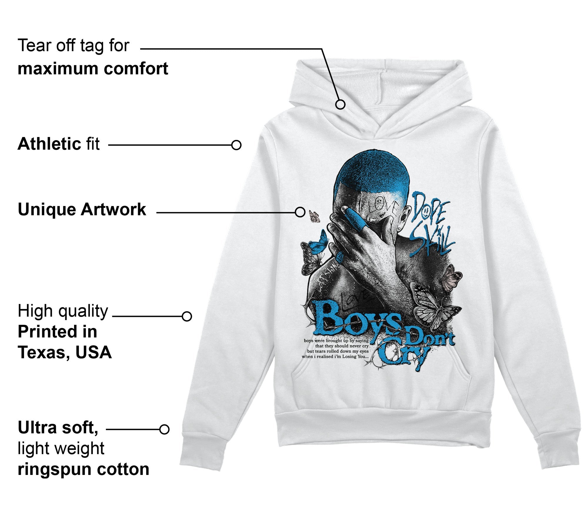 Military Blue 4s superstreetwear Hoodie Sweatshirt Boys Don't Cry Graphic