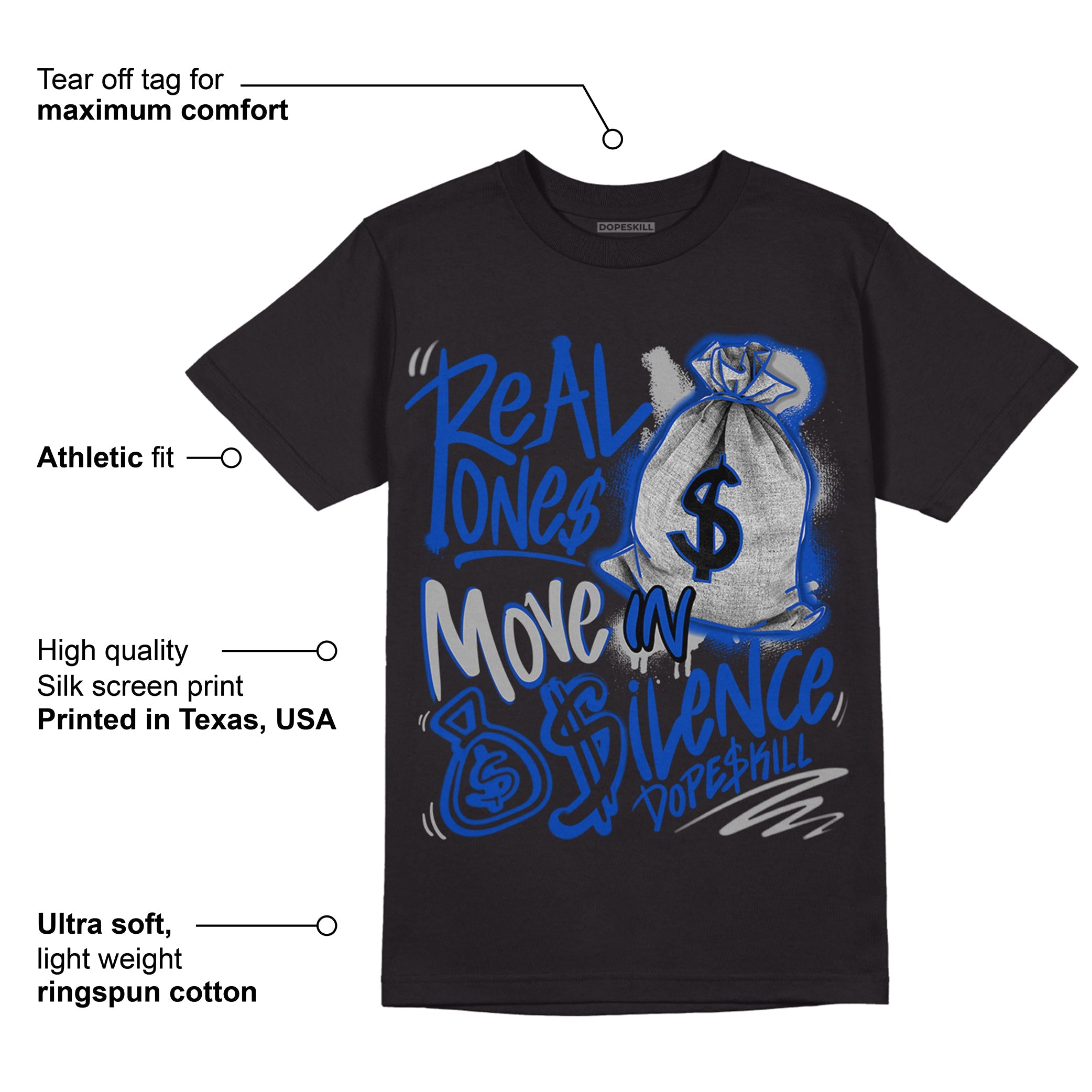 AJ 5 Racer Blue superstreetwear T-Shirt Real Ones Move In Silence Graphic