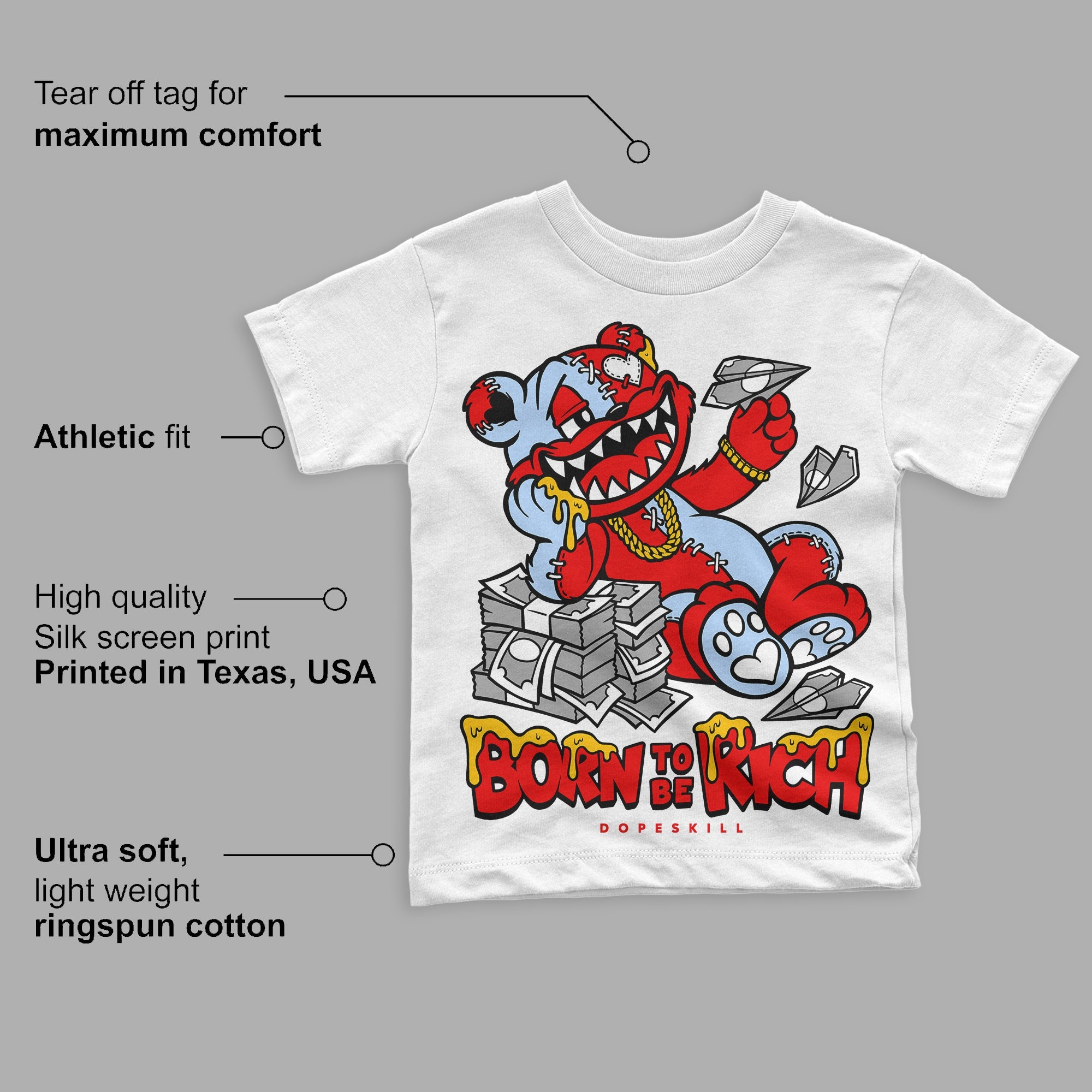 Cherry 11s superstreetwear Toddler Kids T-shirt Born To Be Rich Graphic