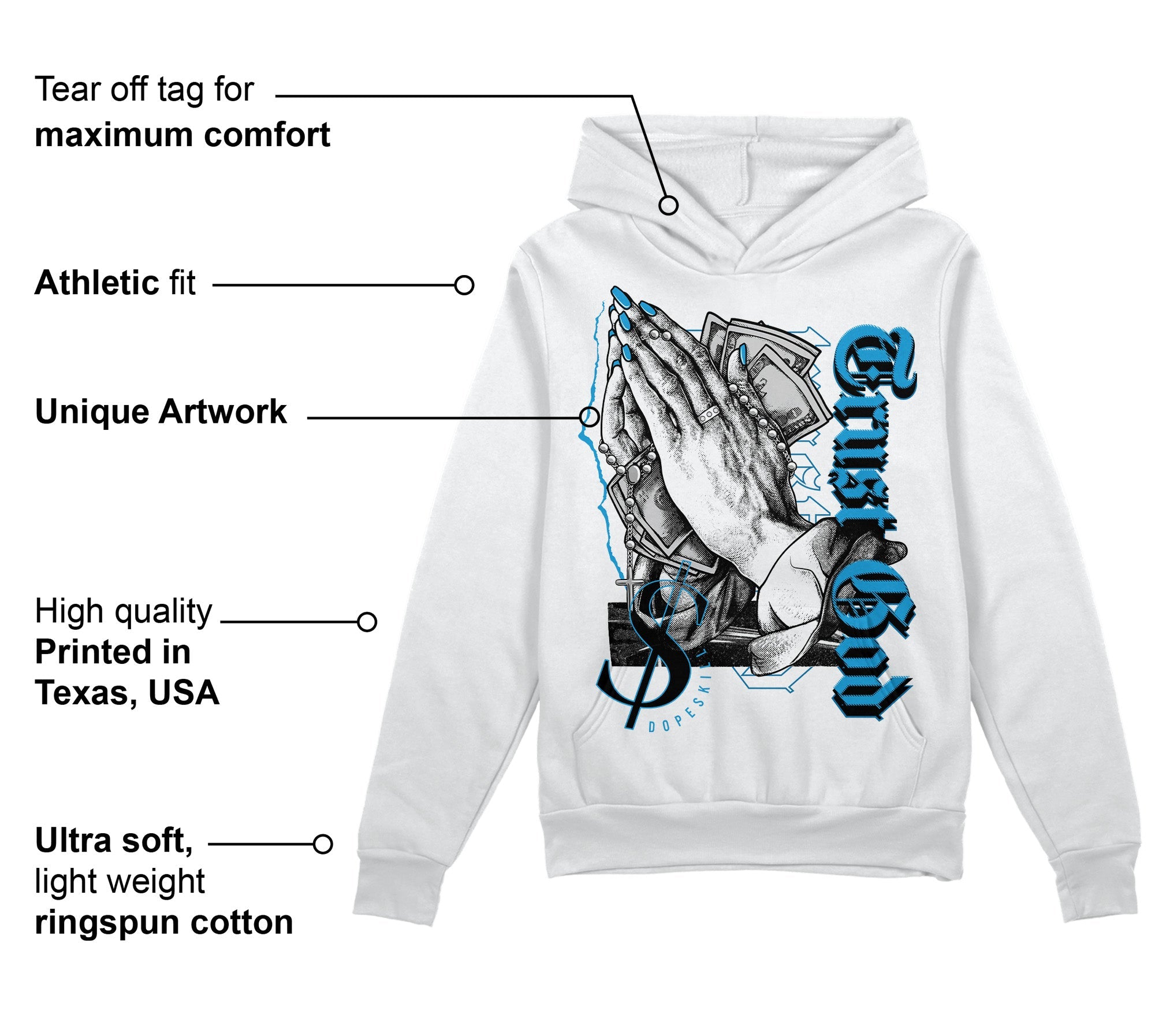 Military Blue 4s superstreetwear Hoodie Sweatshirt Trust God Graphic