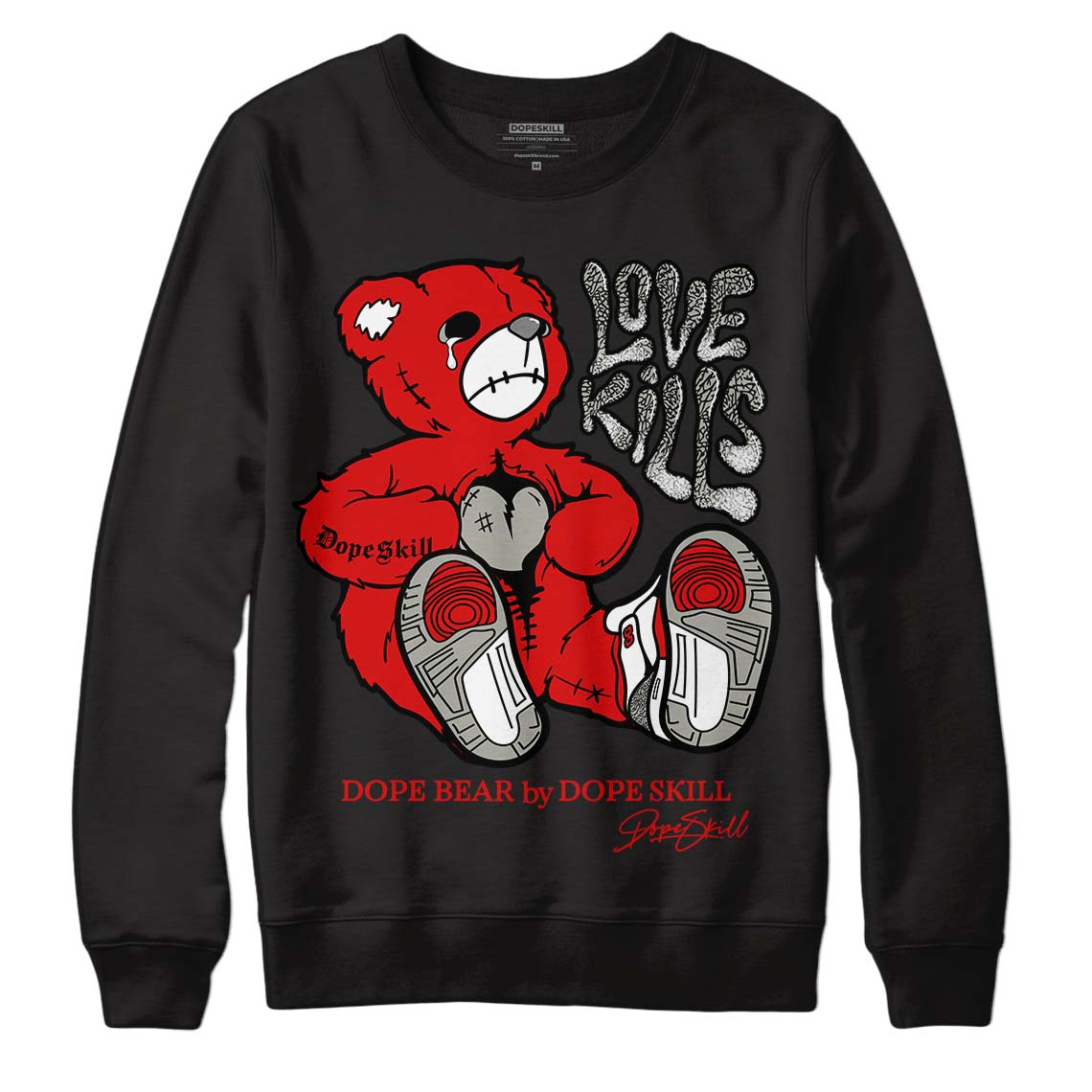 Fire Red 3s superstreetwear Sweatshirt Love Kills Graphic