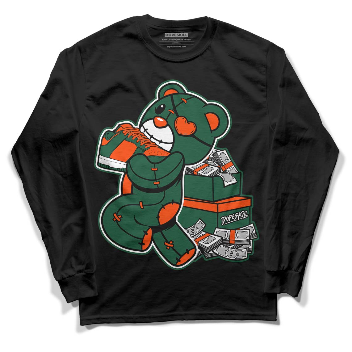 Dunk Low Team Dark Green Orange superstreetwear Long Sleeve T-Shirt Bear Steals Sneaker Graphic