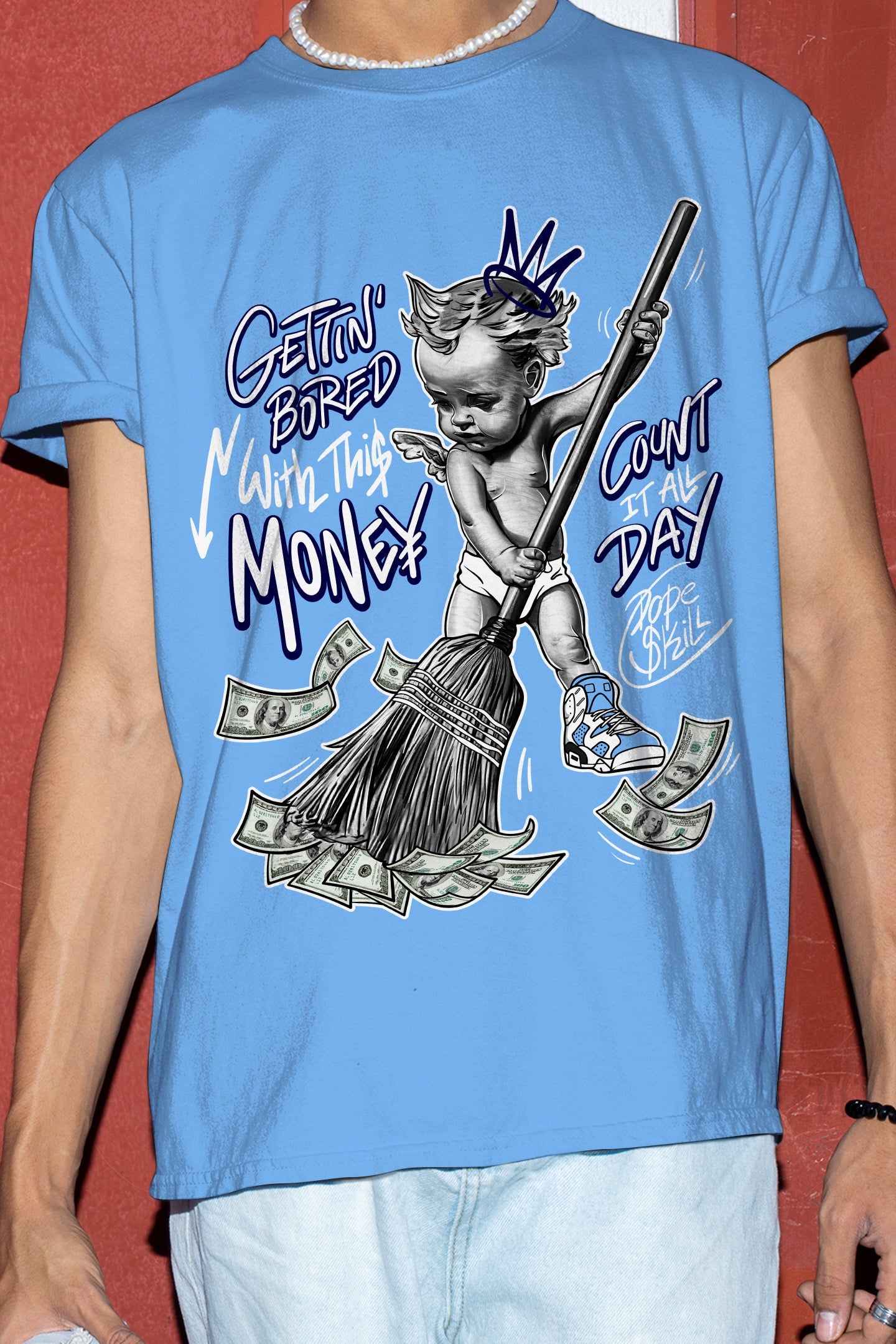 AJ 6 University Blue superstreetwear University Blue T-Shirt Gettin Bored With This Money Graphic