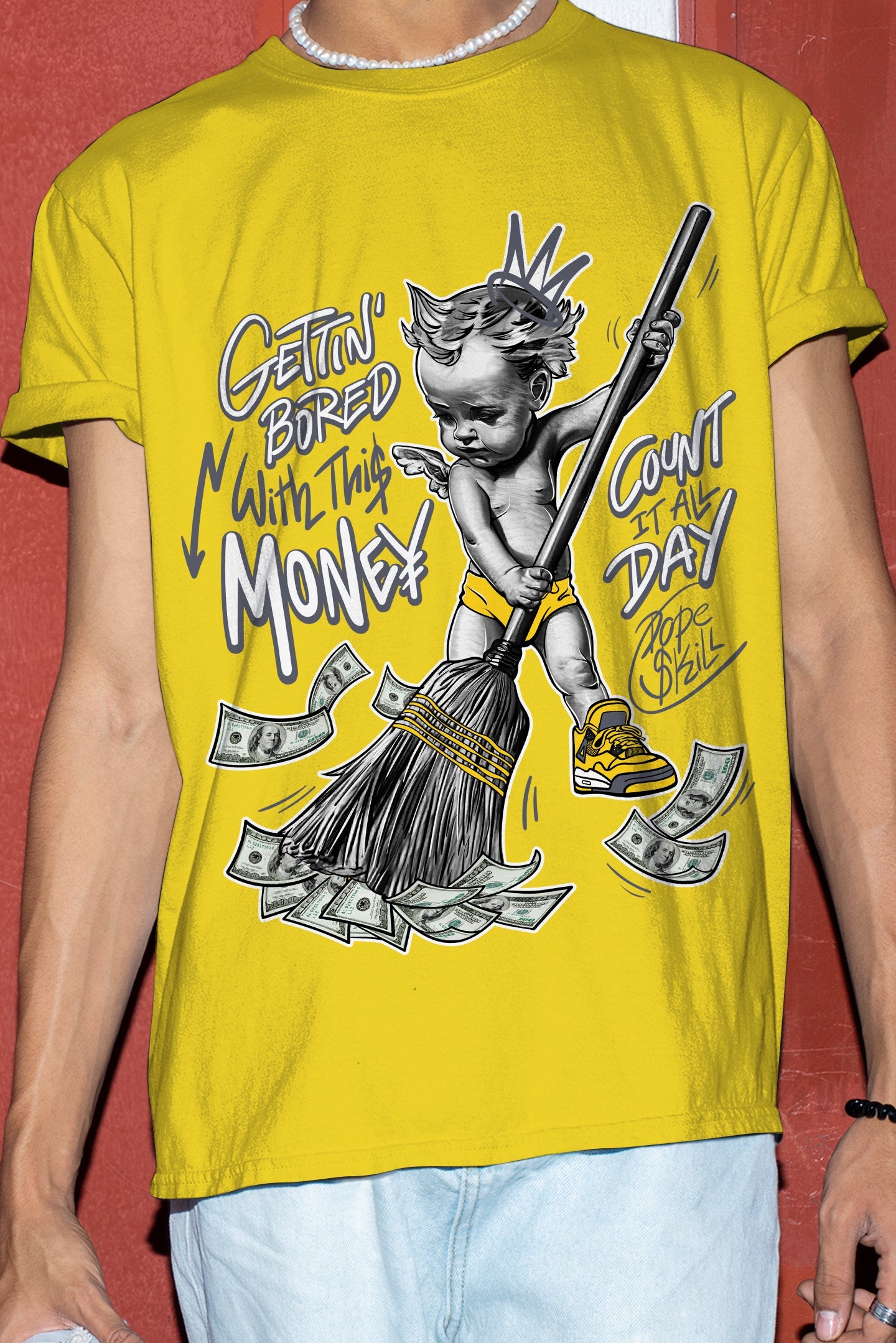 AJ 4 Lightning superstreetwear Tour Yellow T-shirt Gettin Bored With This Money Graphic
