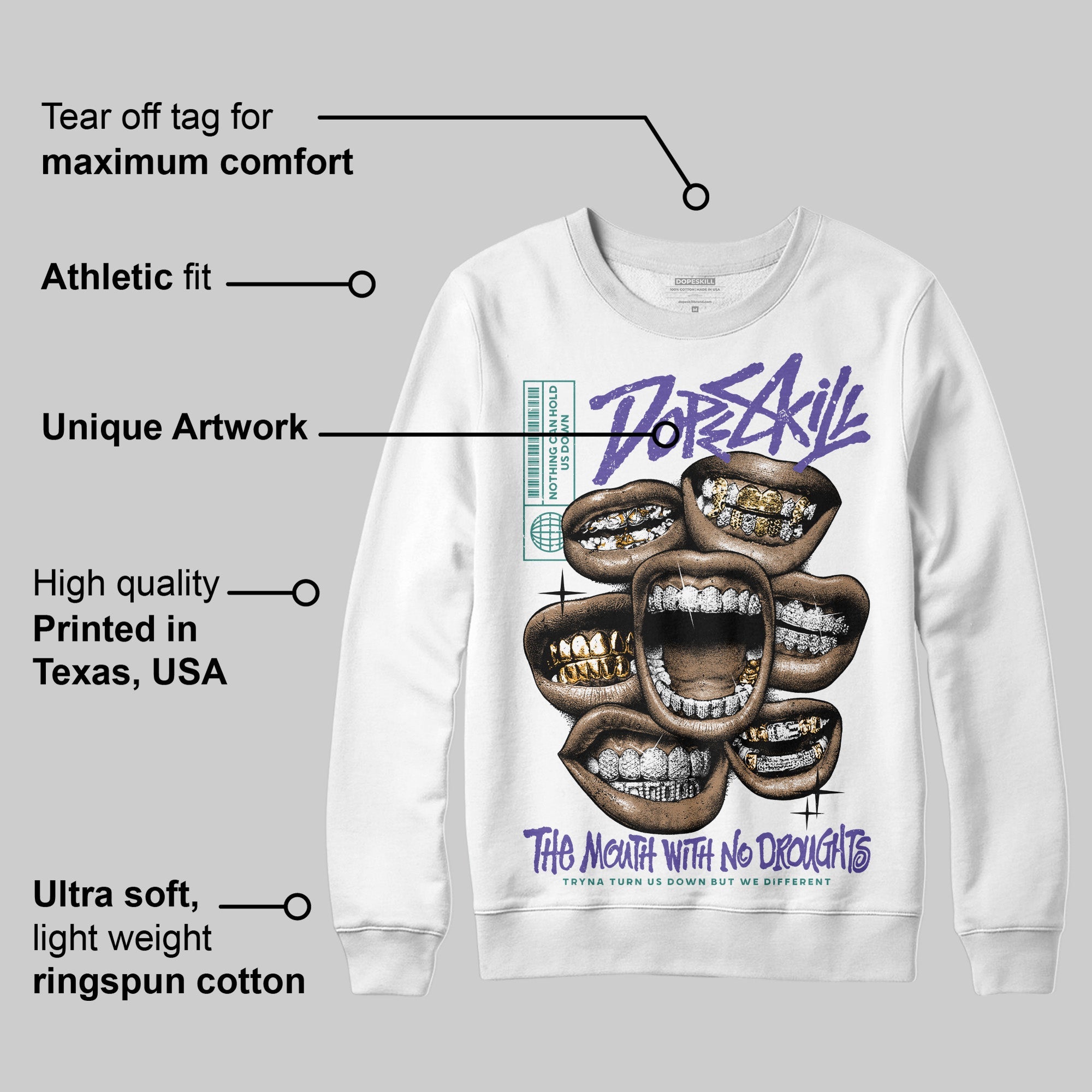 Grape 5s superstreetwear Sweatshirt The Mouth With No Droughts Graphic
